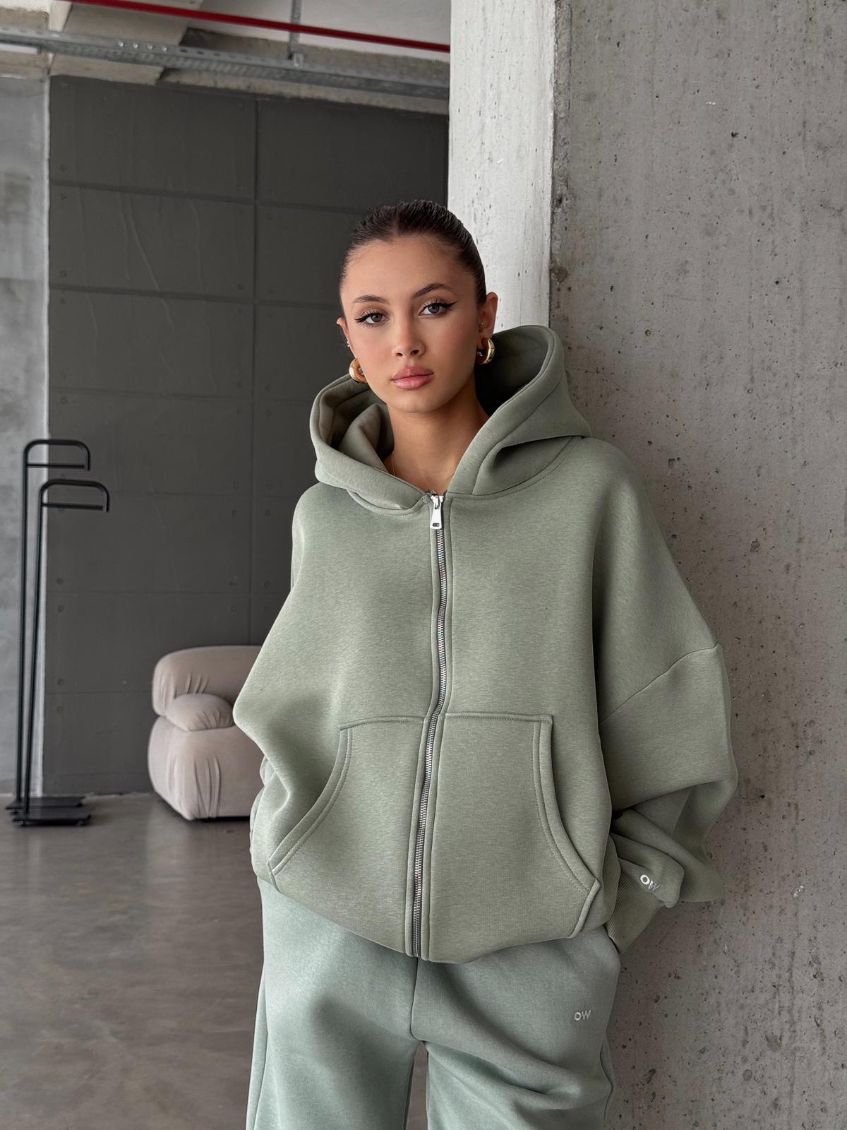 OW Fermuarlı Oversize Mint Eşofman Takımı
