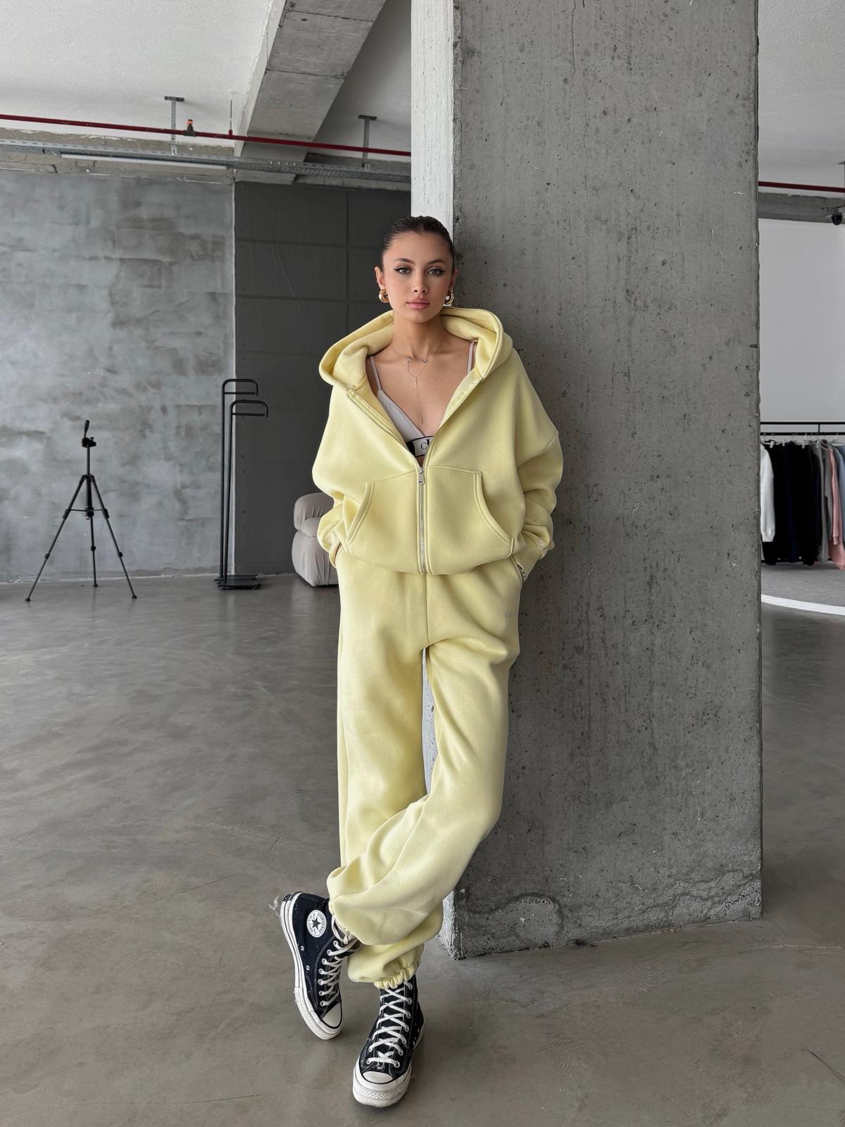 OW Fermuarlı Oversize Sarı Hırka