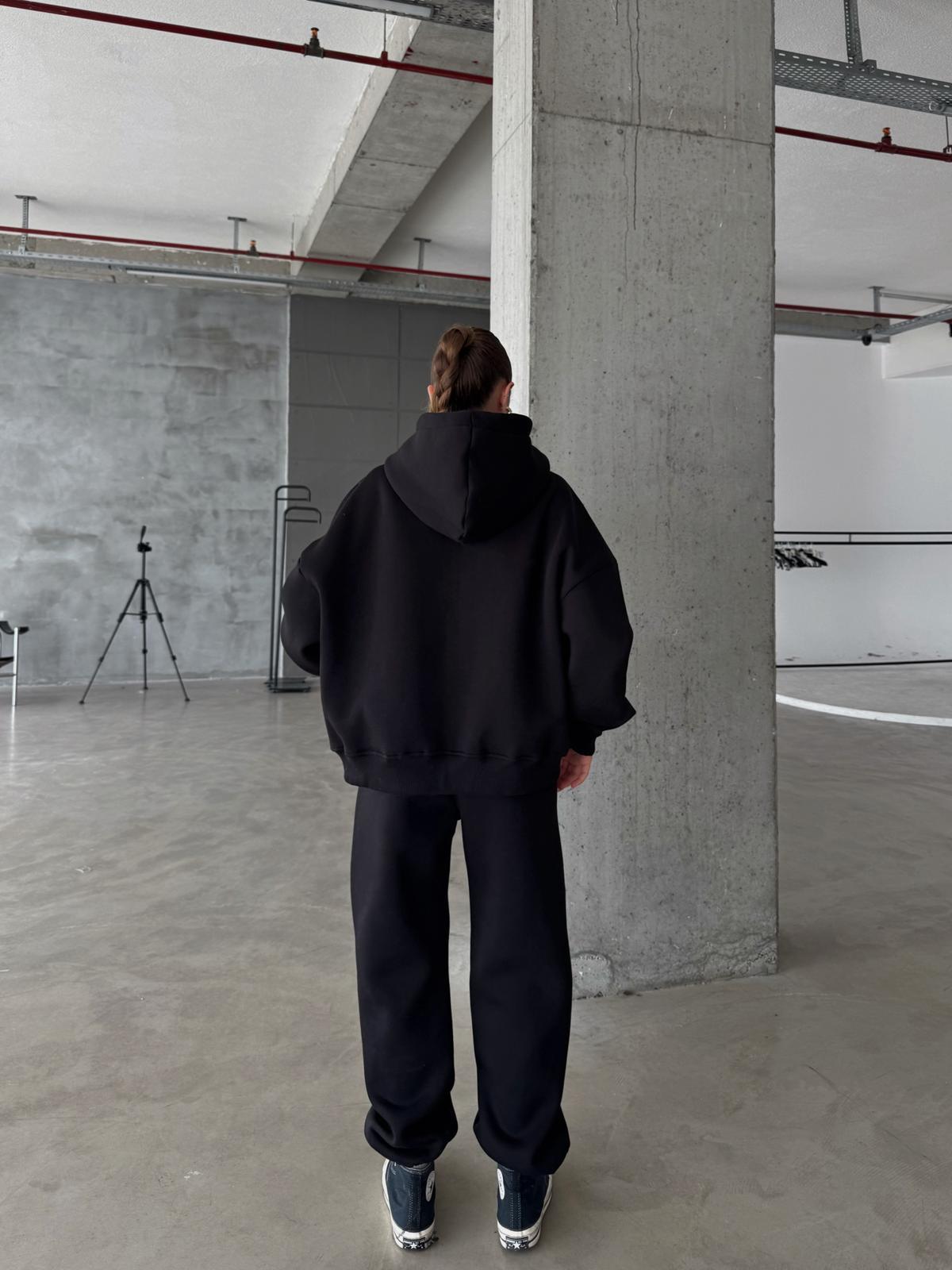 OW Fermuarlı Oversize Siyah Eşofman Takımı