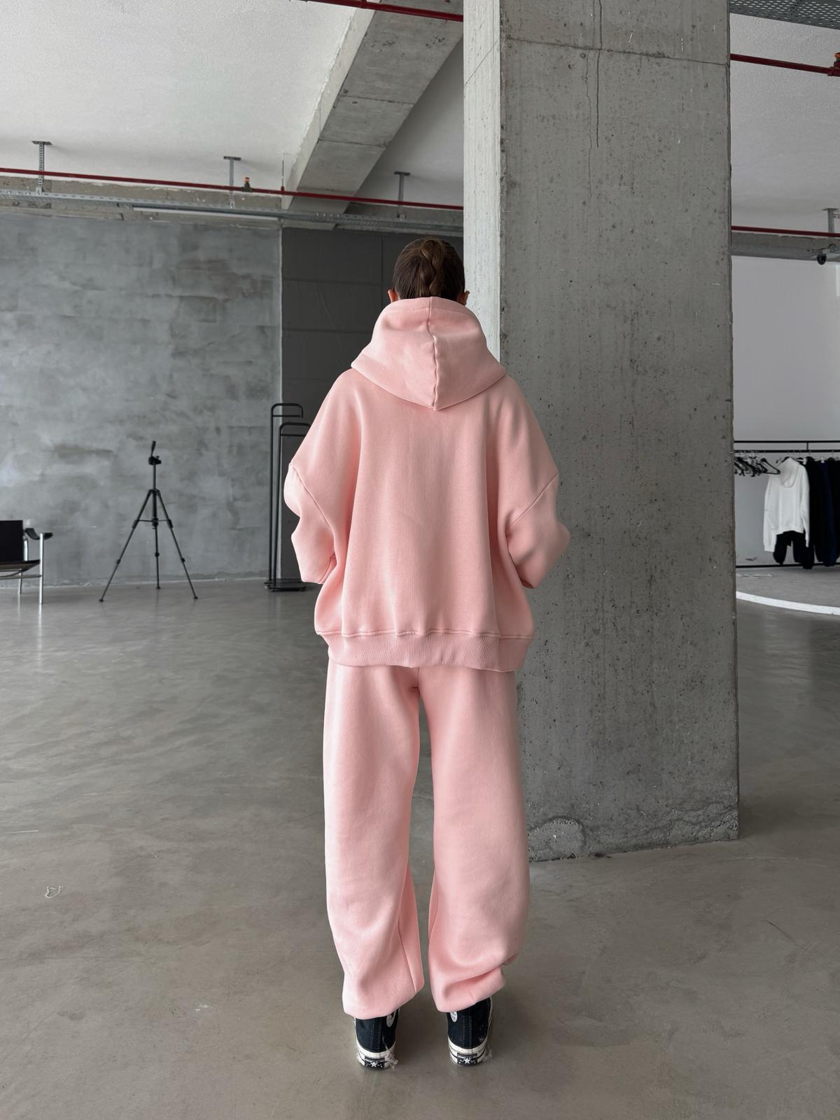 OW Fermuarlı Oversize Toz Pembe Eşofman Takımı