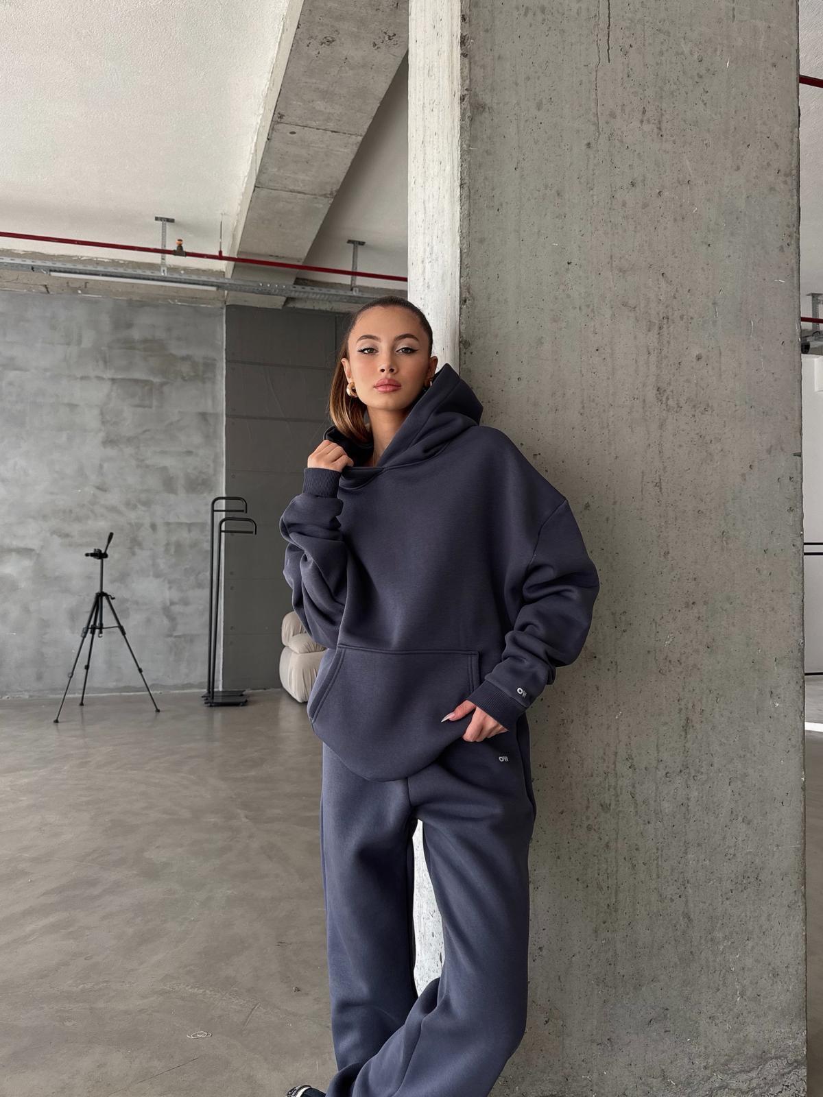 OW Kapüşonlu Oversize Antrasit Eşofman Takımı