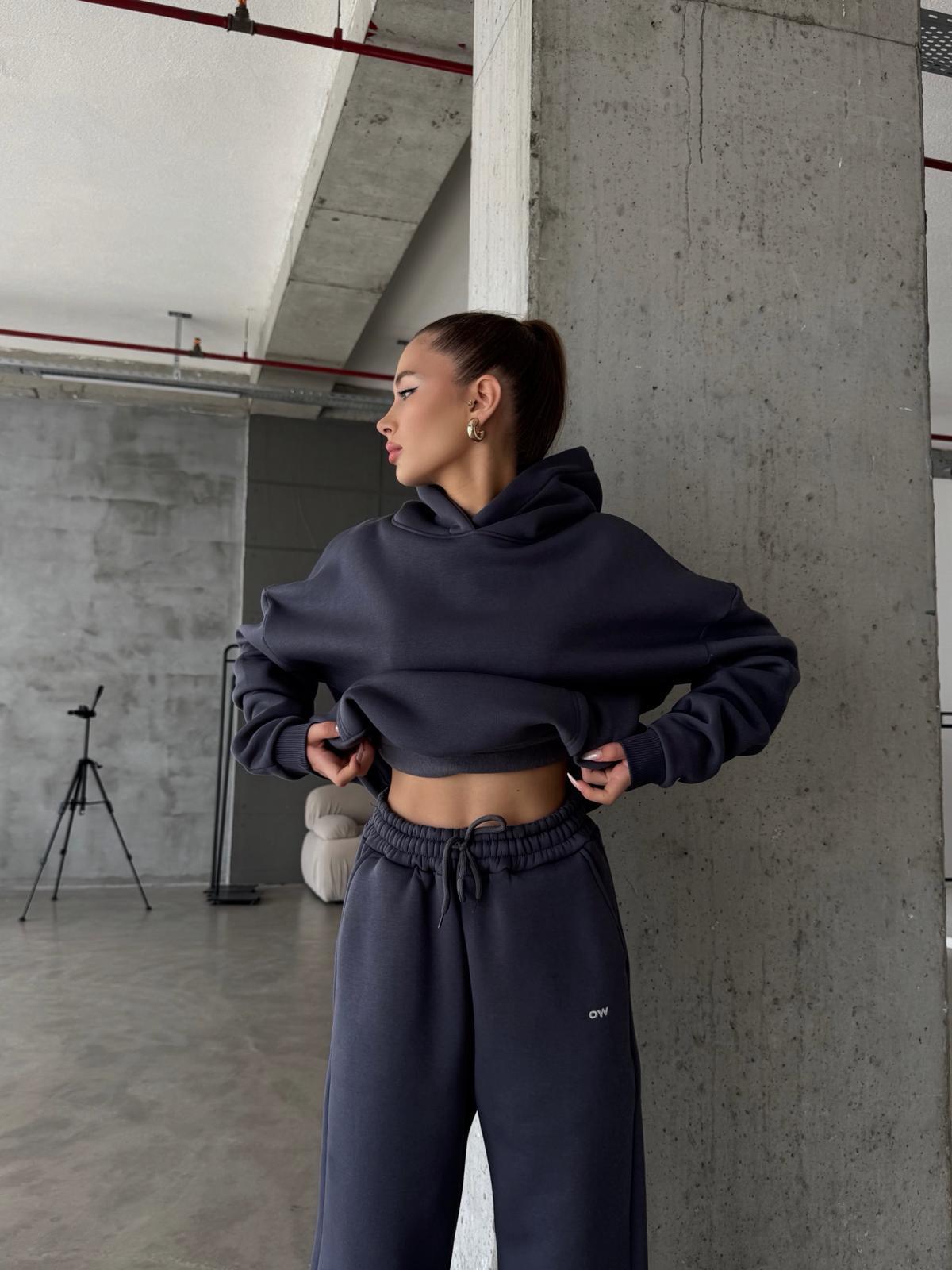 OW Kapüşonlu Oversize Antrasit Eşofman Takımı