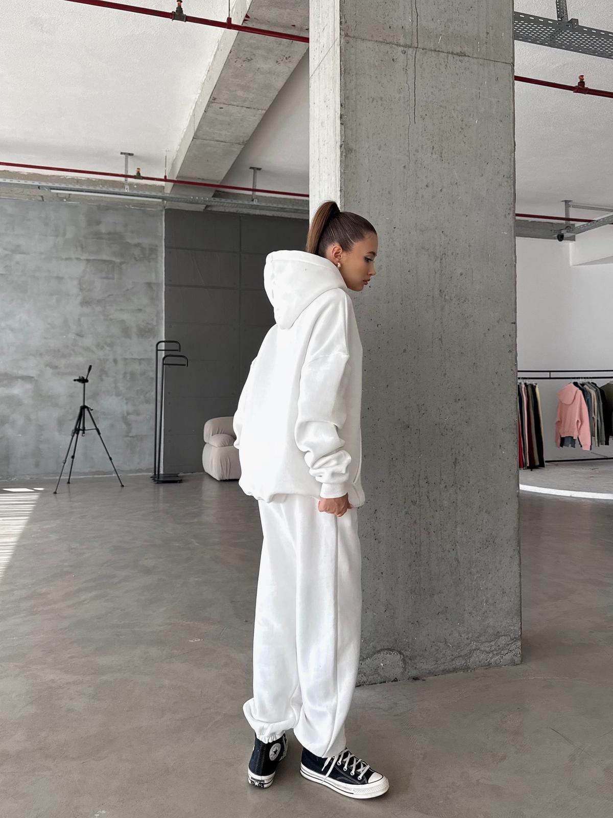 OW Kapüşonlu Oversize Beyaz Eşofman Takımı