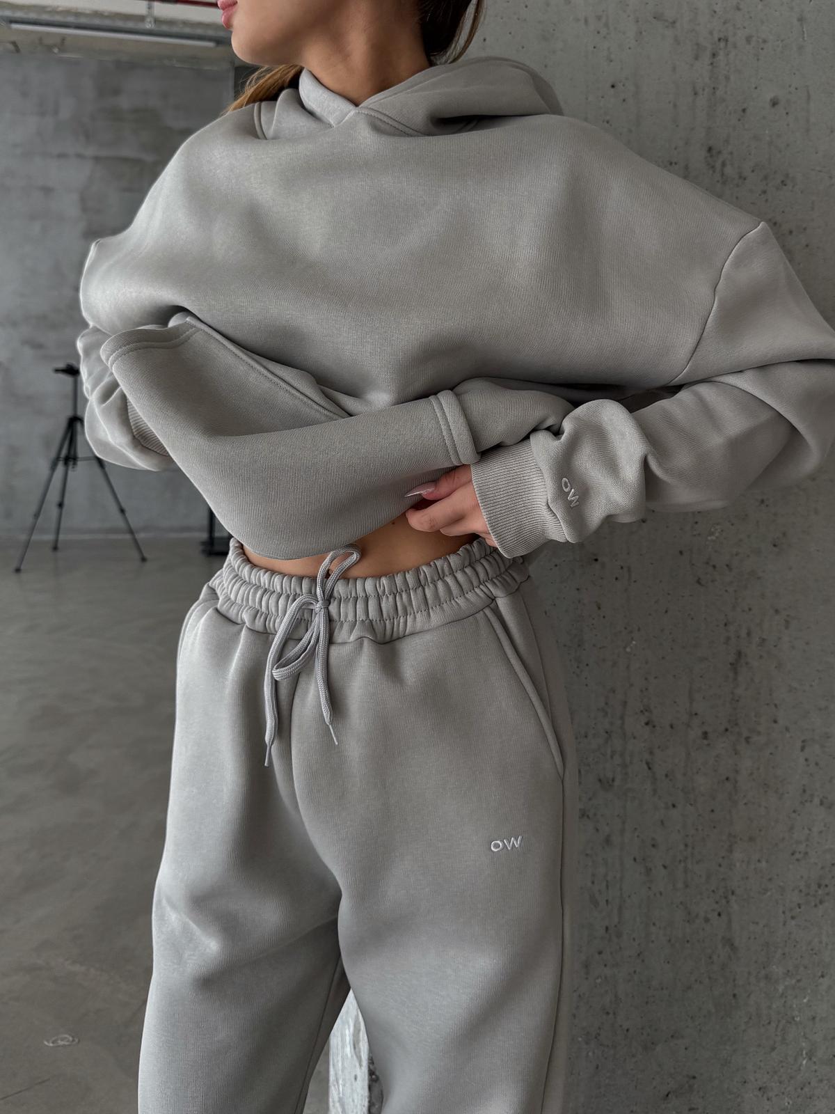 OW Kapüşonlu Oversize Gri Hoodie