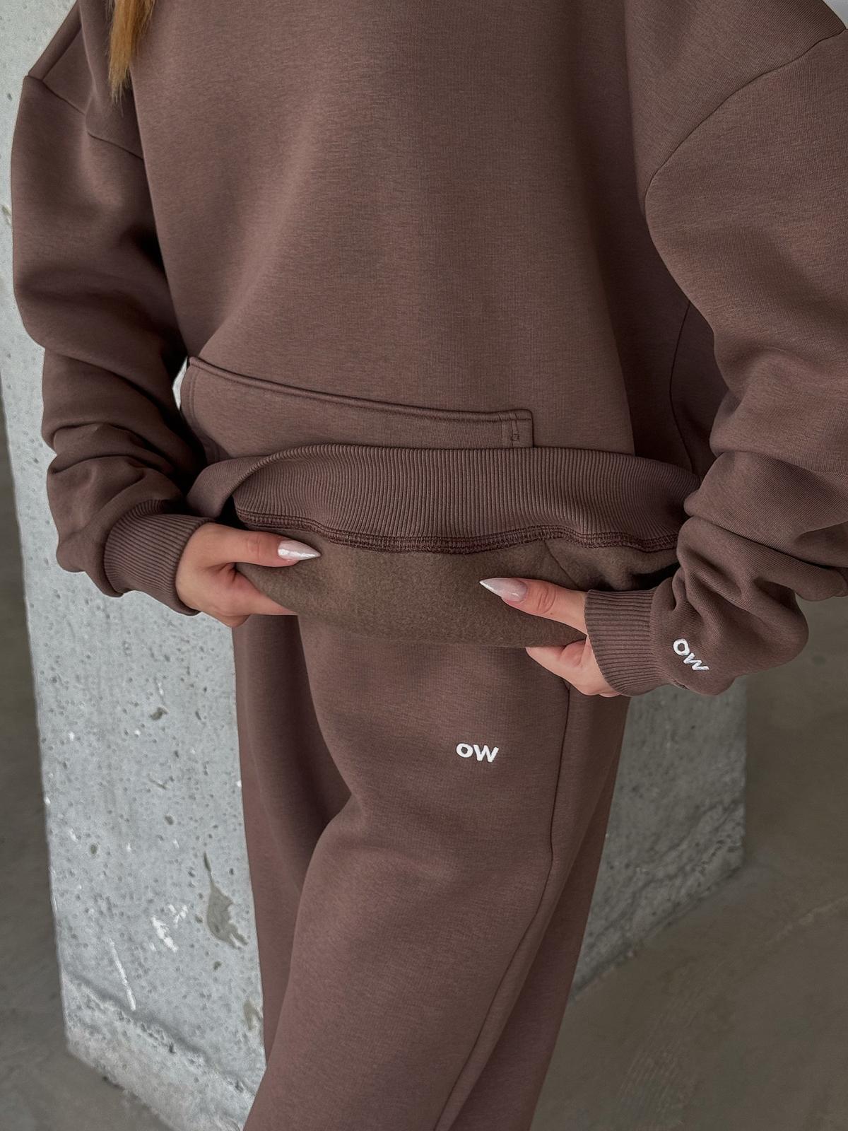 OW Kapüşonlu Oversize Kahve Hoodie