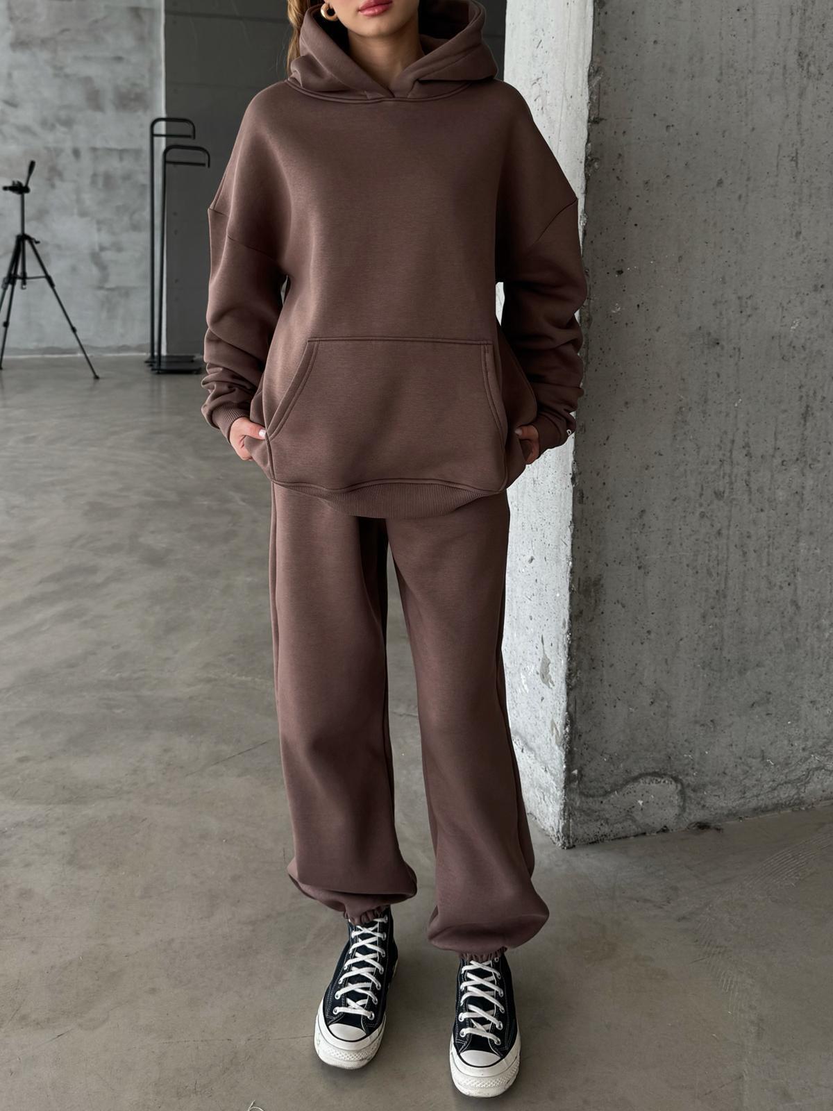OW Kapüşonlu Oversize Kahve Hoodie