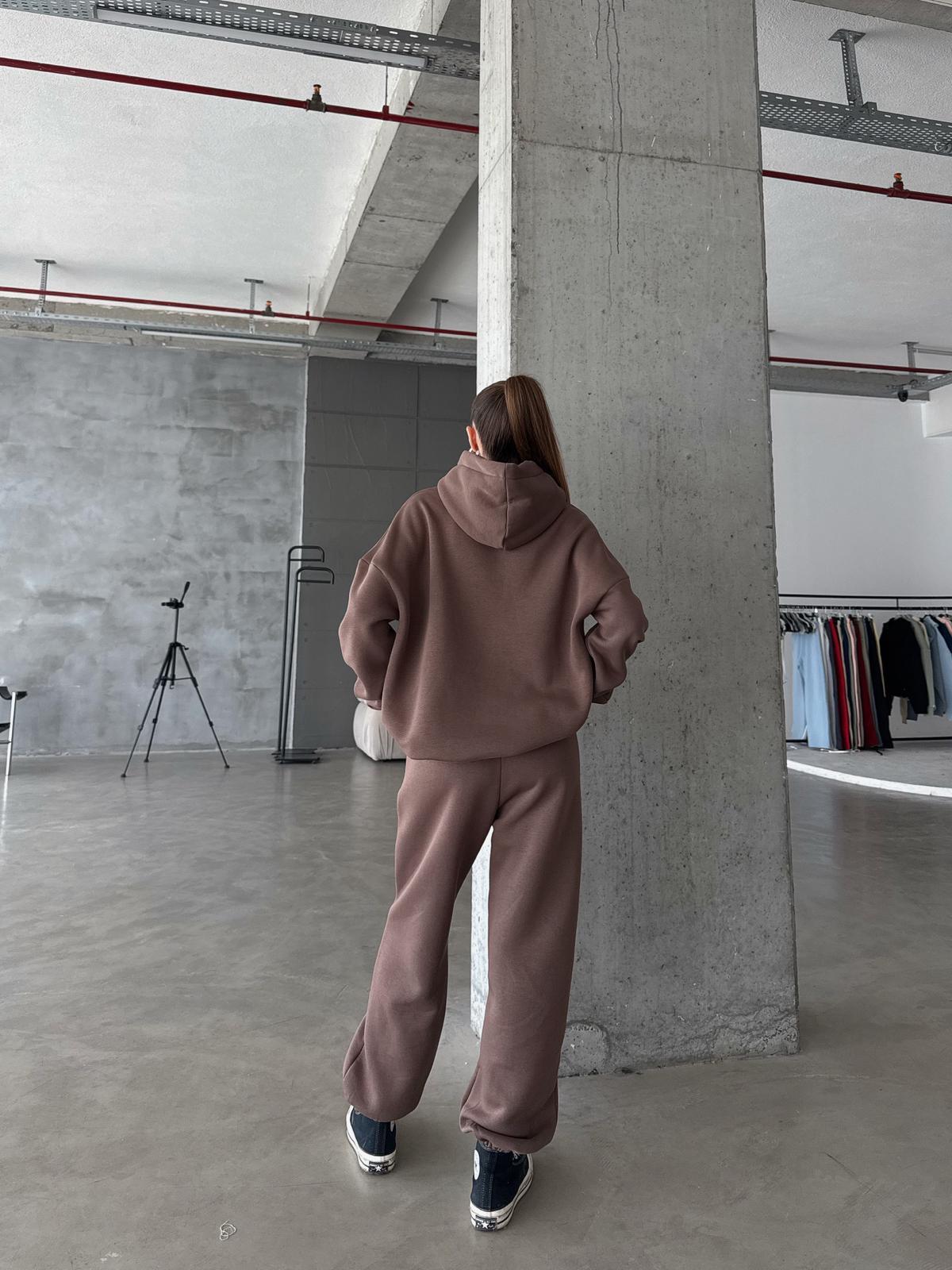 OW Kapüşonlu Oversize Kahve Hoodie