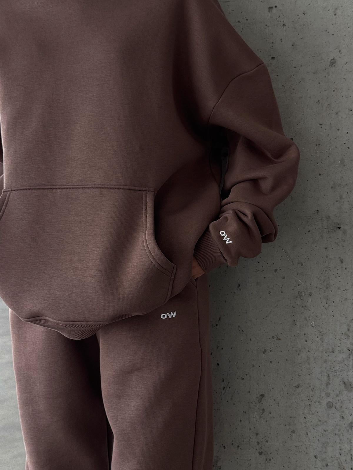 OW Kapüşonlu Oversize Kahve Hoodie