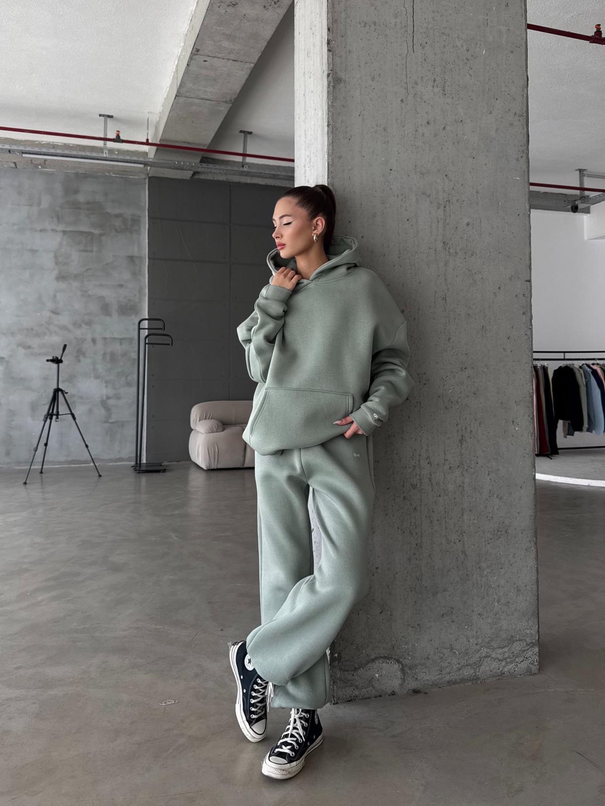 OW Kapüşonlu Oversize Mint Hoodie