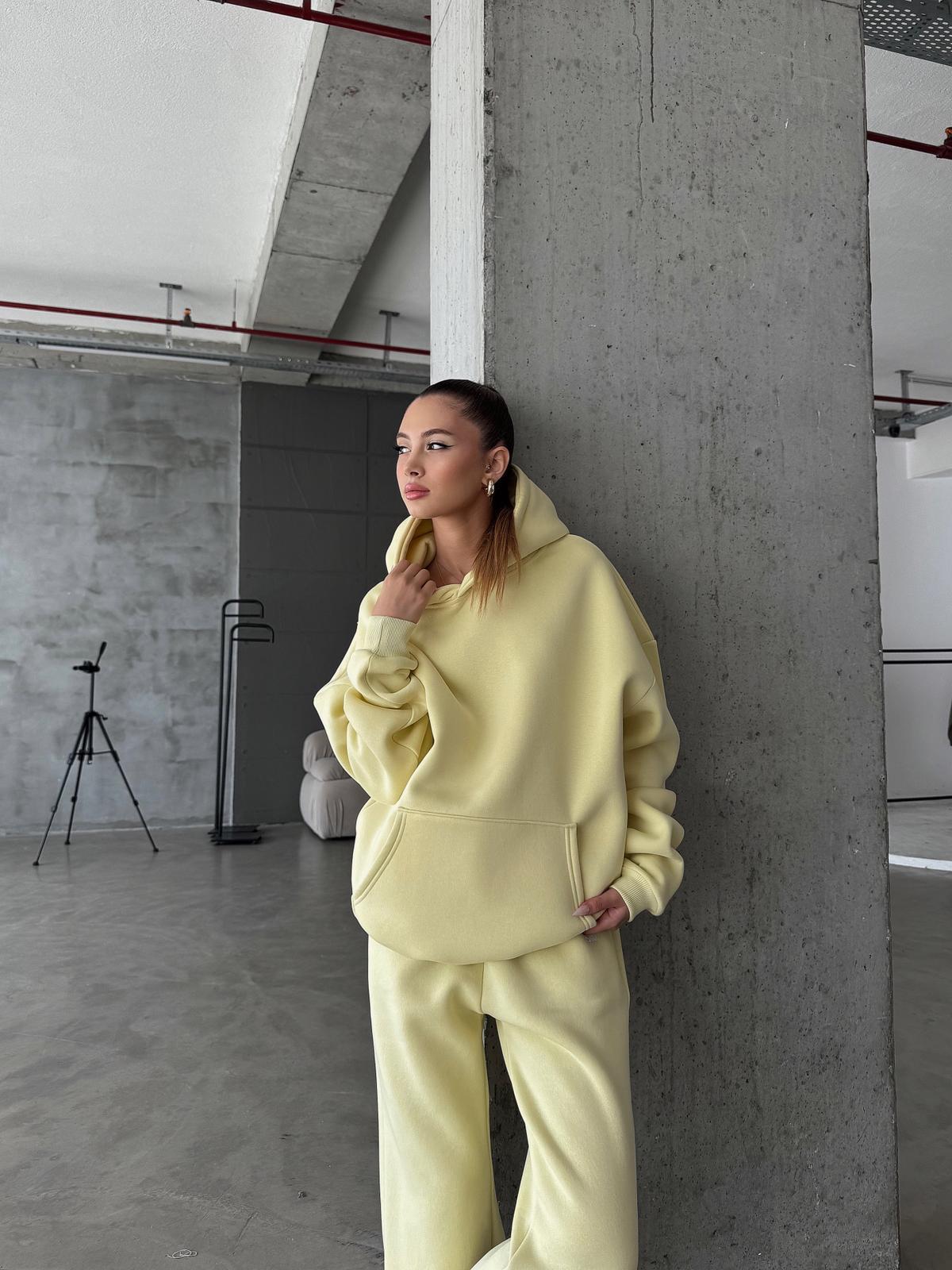 OW Kapüşonlu Oversize Sarı Hoodie