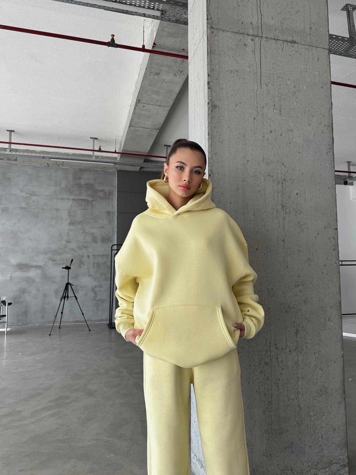 OW Kapüşonlu Oversize Sarı Hoodie