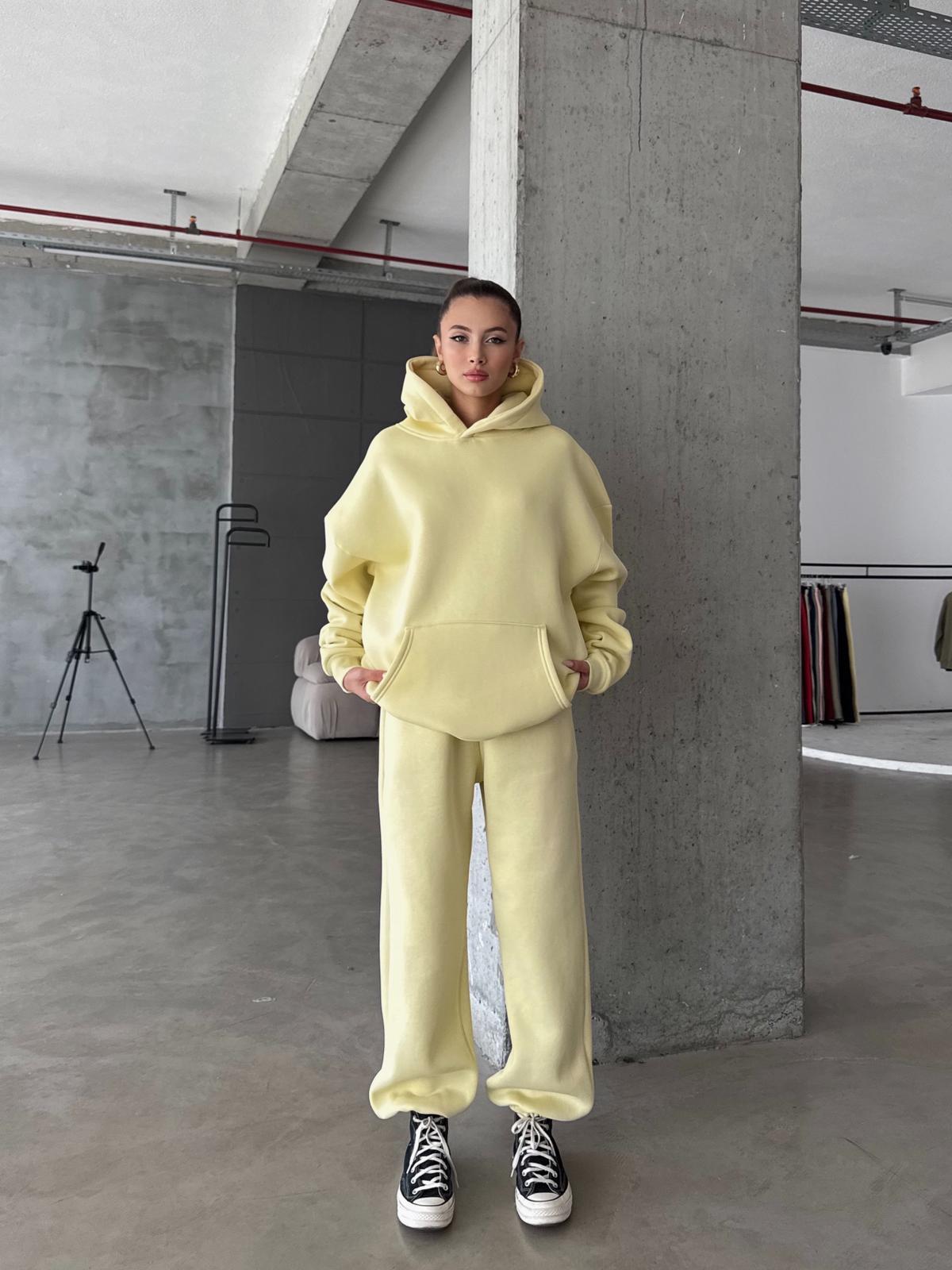 OW Kapüşonlu Oversize Sarı Hoodie