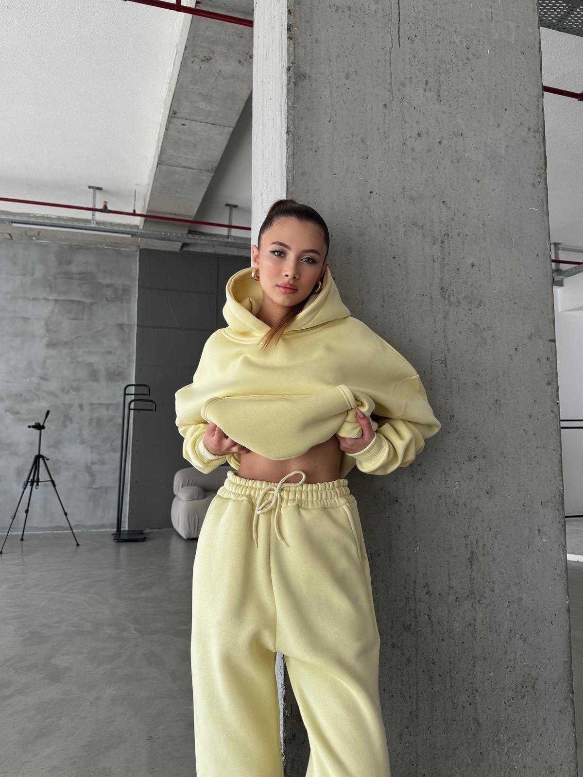 OW Kapüşonlu Oversize Sarı Hoodie
