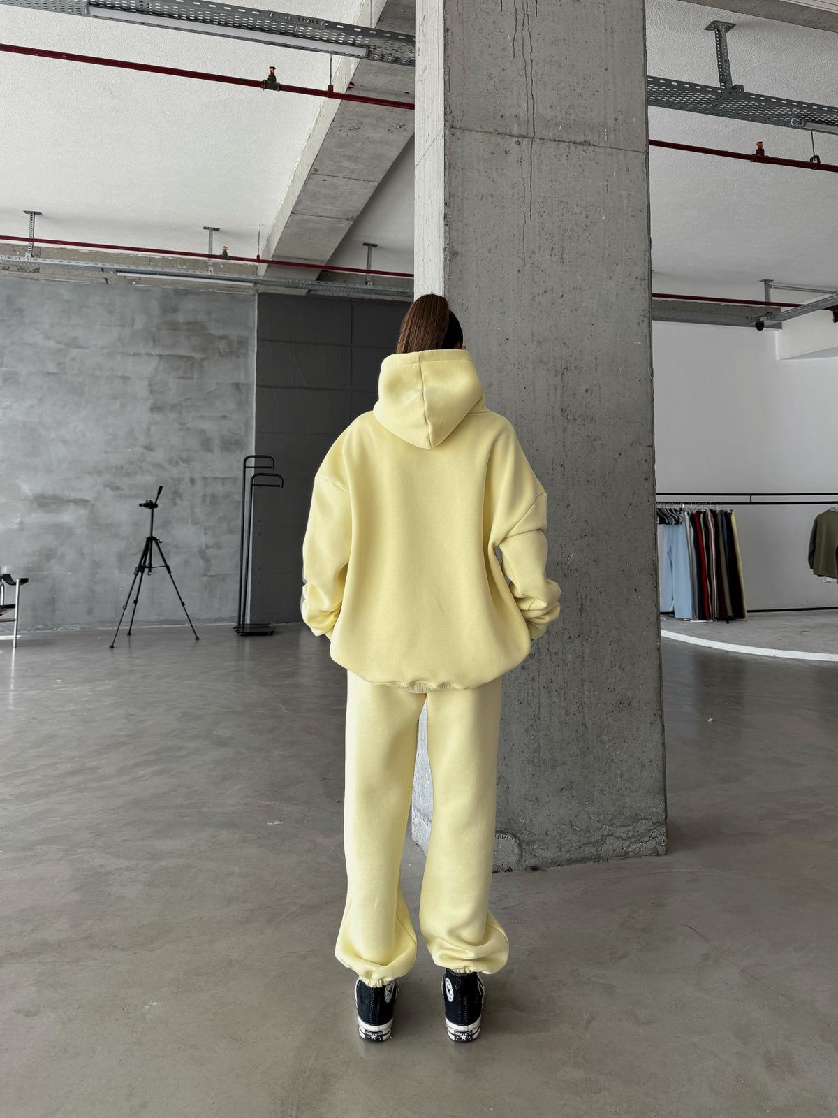 OW Kapüşonlu Oversize Sarı Hoodie