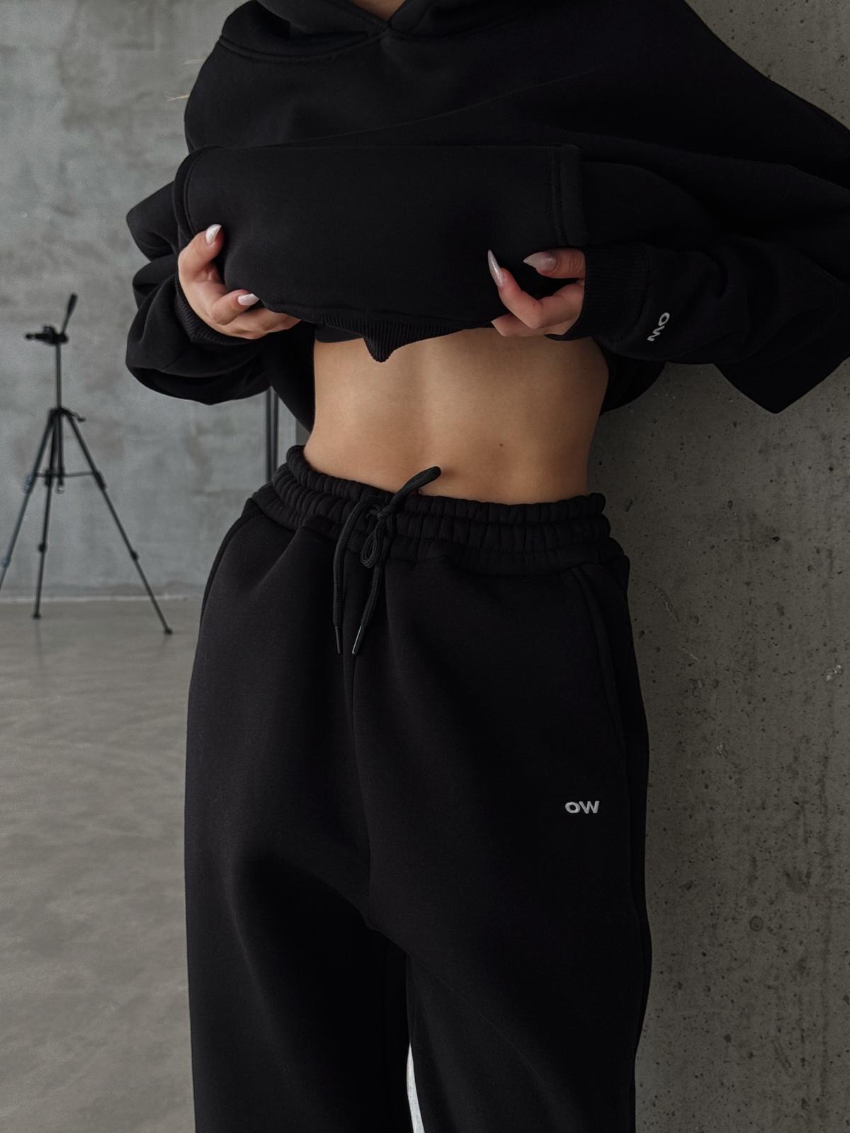 OW Kapüşonlu Oversize Siyah Eşofman Takımı