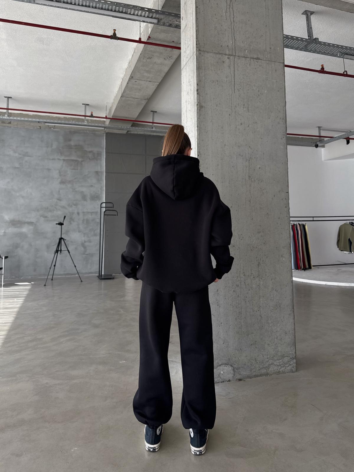 OW Kapüşonlu Oversize Siyah Hoodie