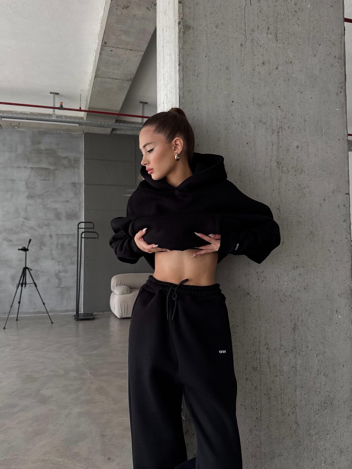 OW Kapüşonlu Oversize Siyah Hoodie