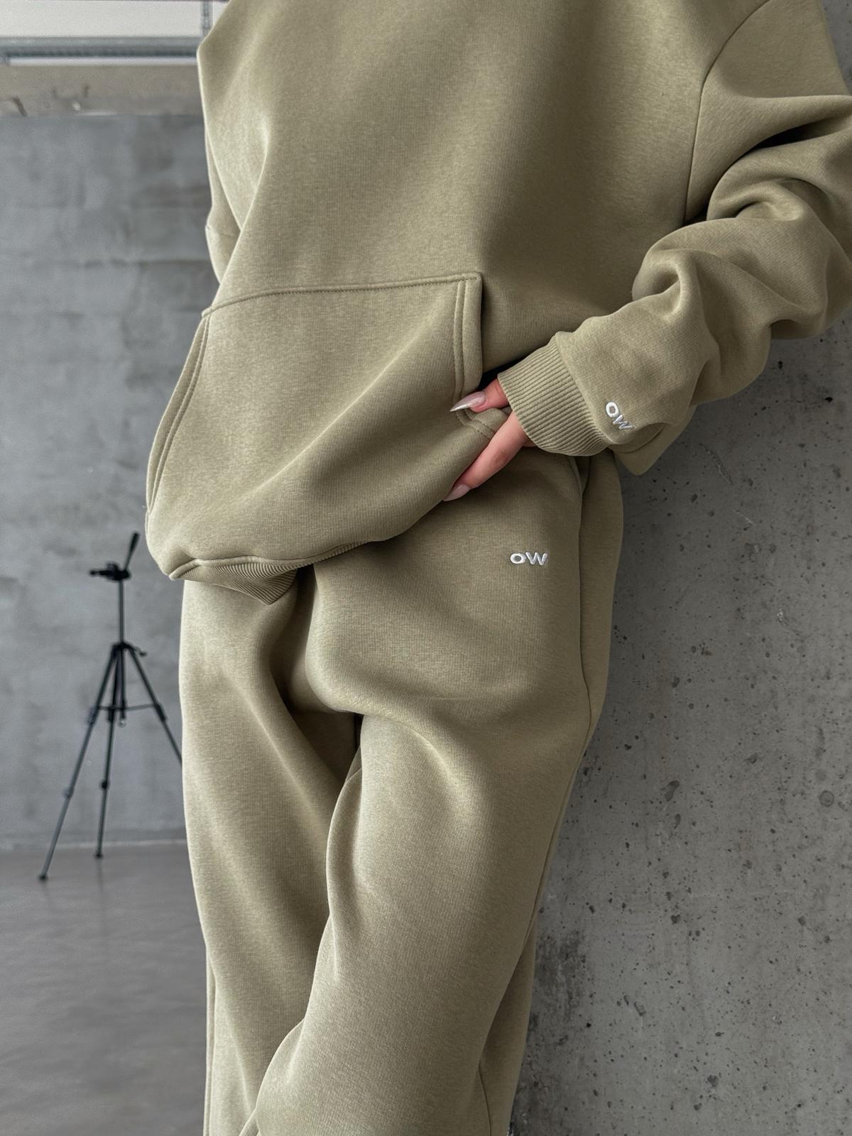 OW Kapüşonlu Oversize Yağ Yeşili Hoodie