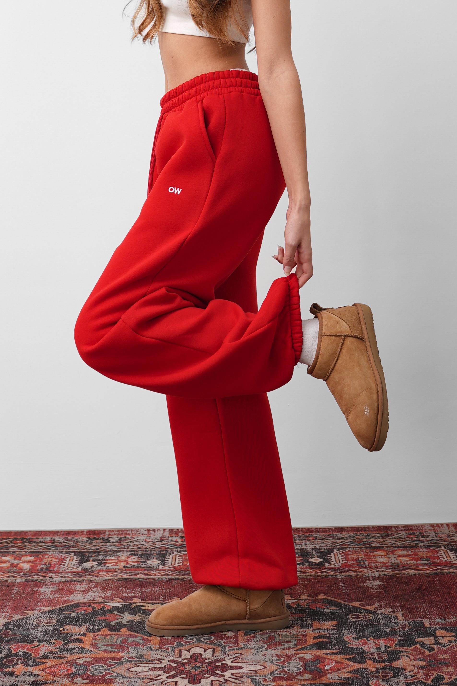 OW Oversize 3'lü Set Kırmızı Paça Lastik+Düz Paça +Zip Takım