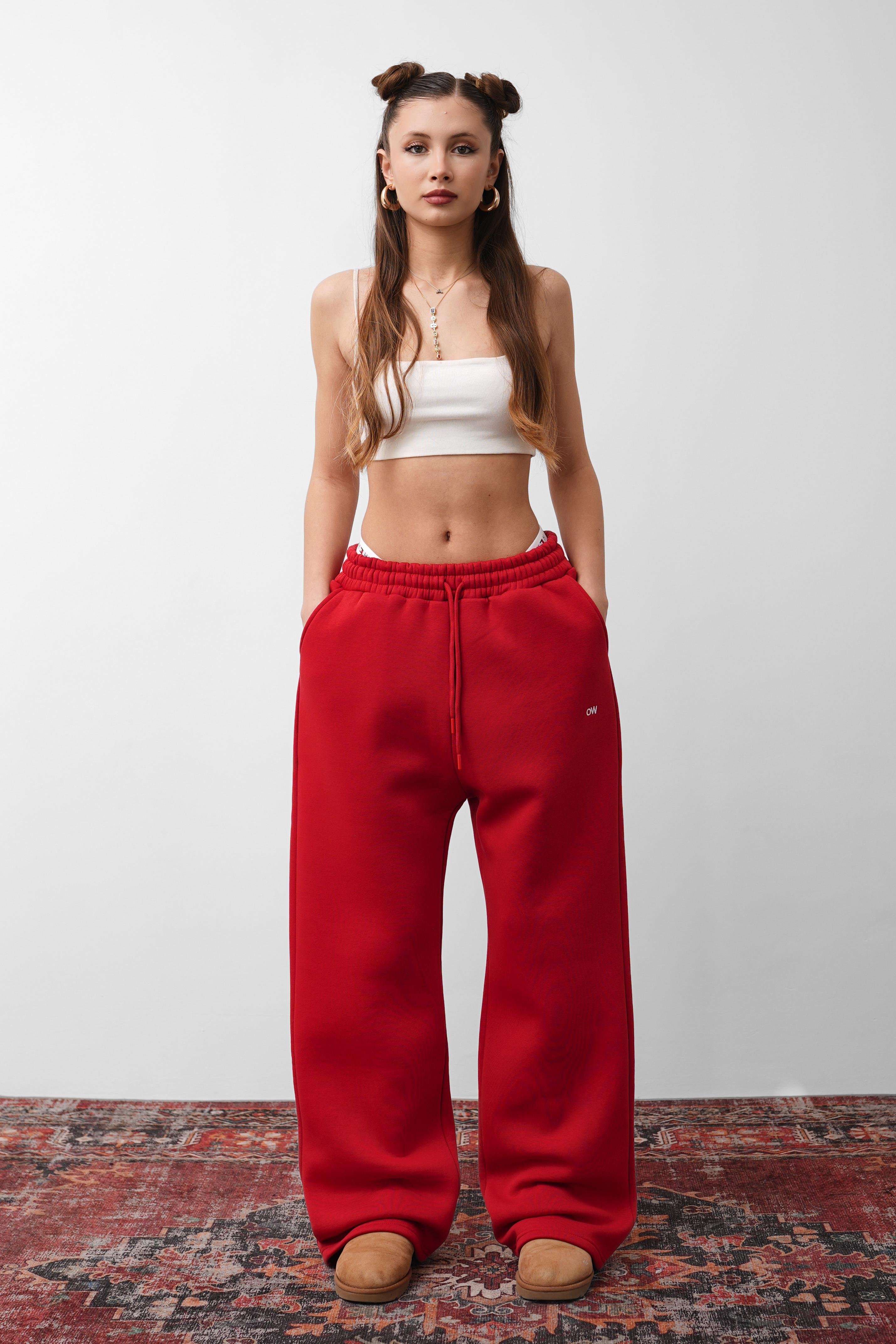 OW Oversize 3'lü Set Kırmızı Paça Lastik+Düz Paça +Zip Takım