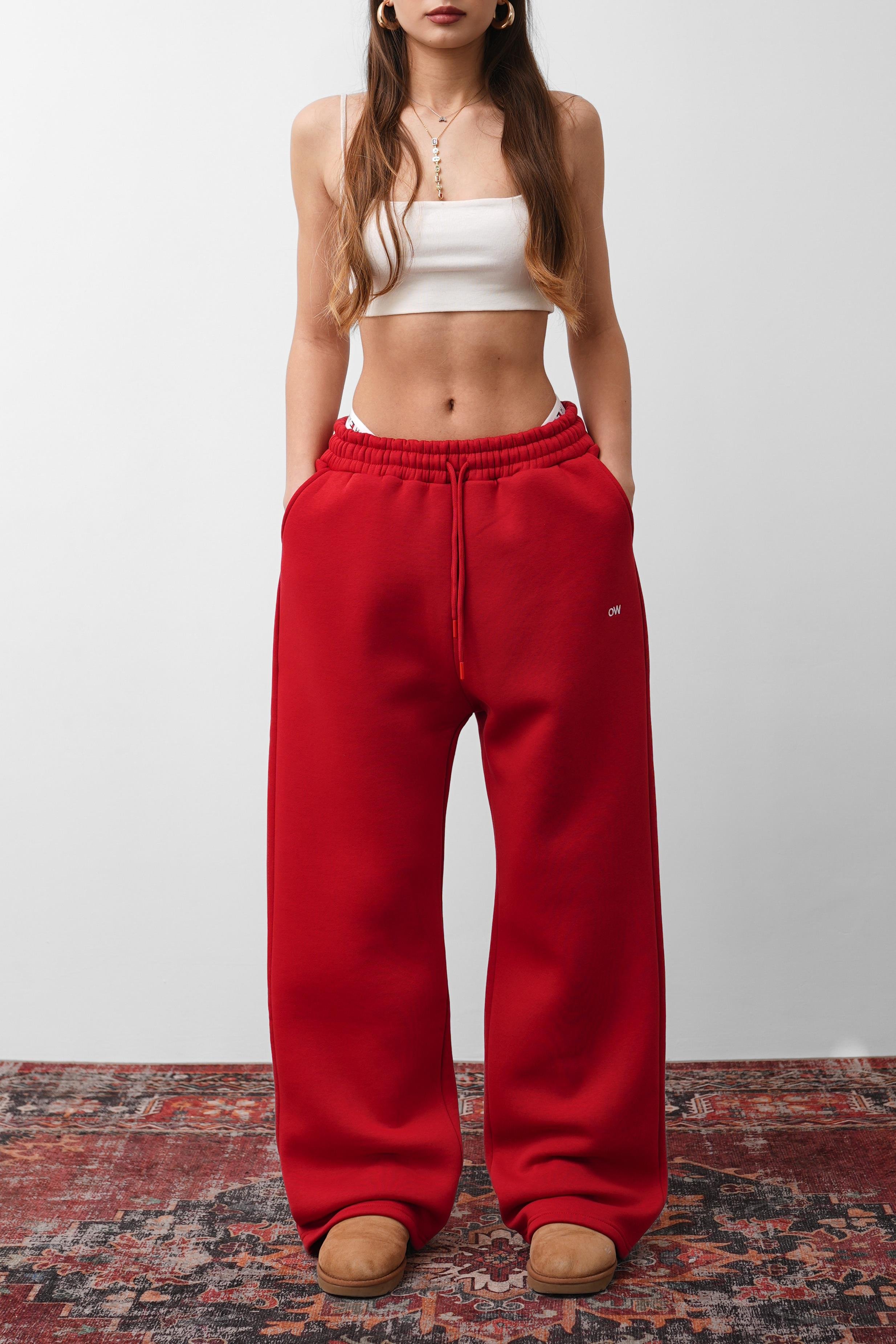 OW Oversize 3'lü Set Kırmızı Paça Lastik+Düz Paça +Zip Takım