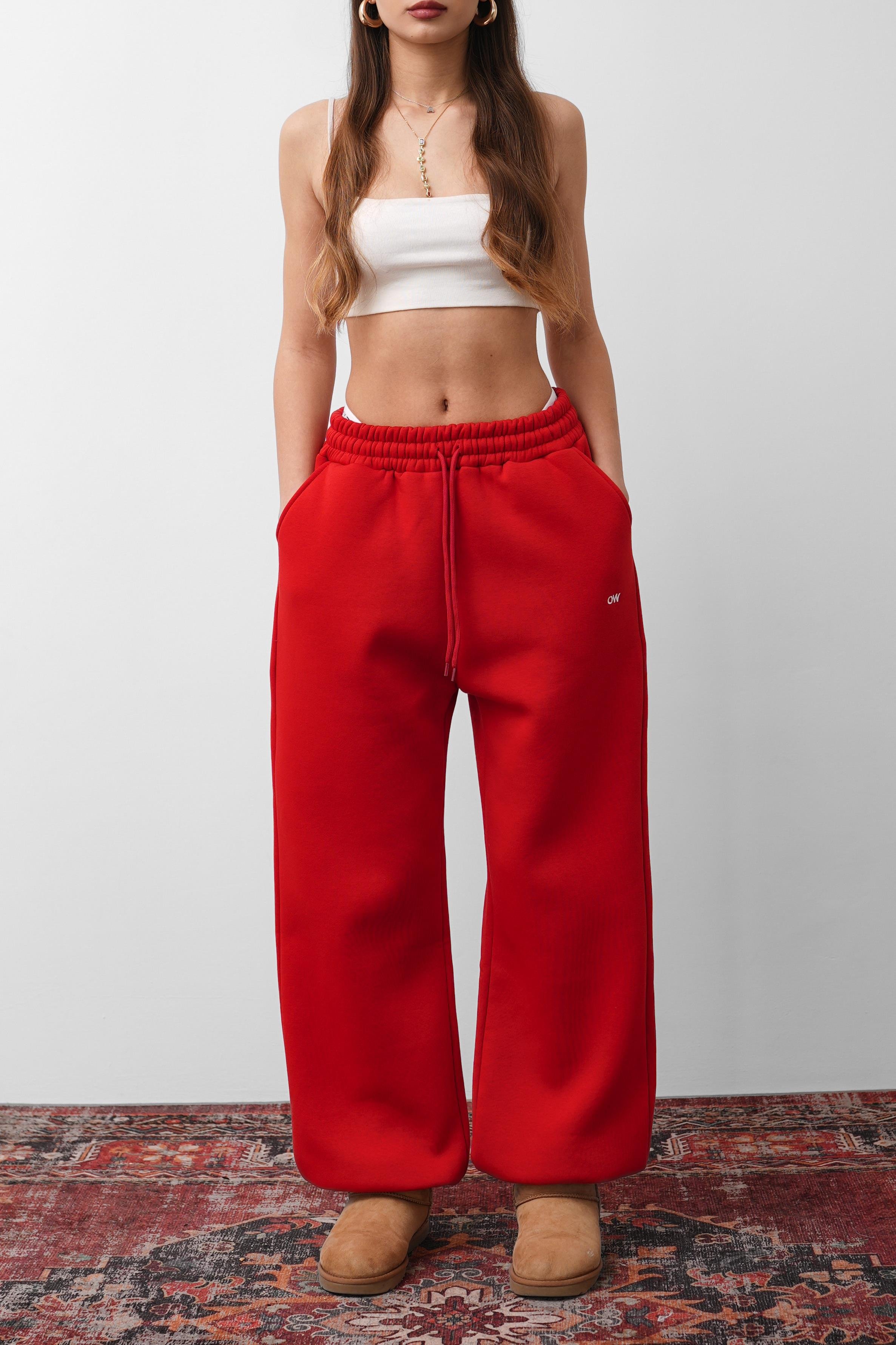 OW Oversize 3'lü Set Kırmızı Paça Lastik+Düz Paça +Zip Takım