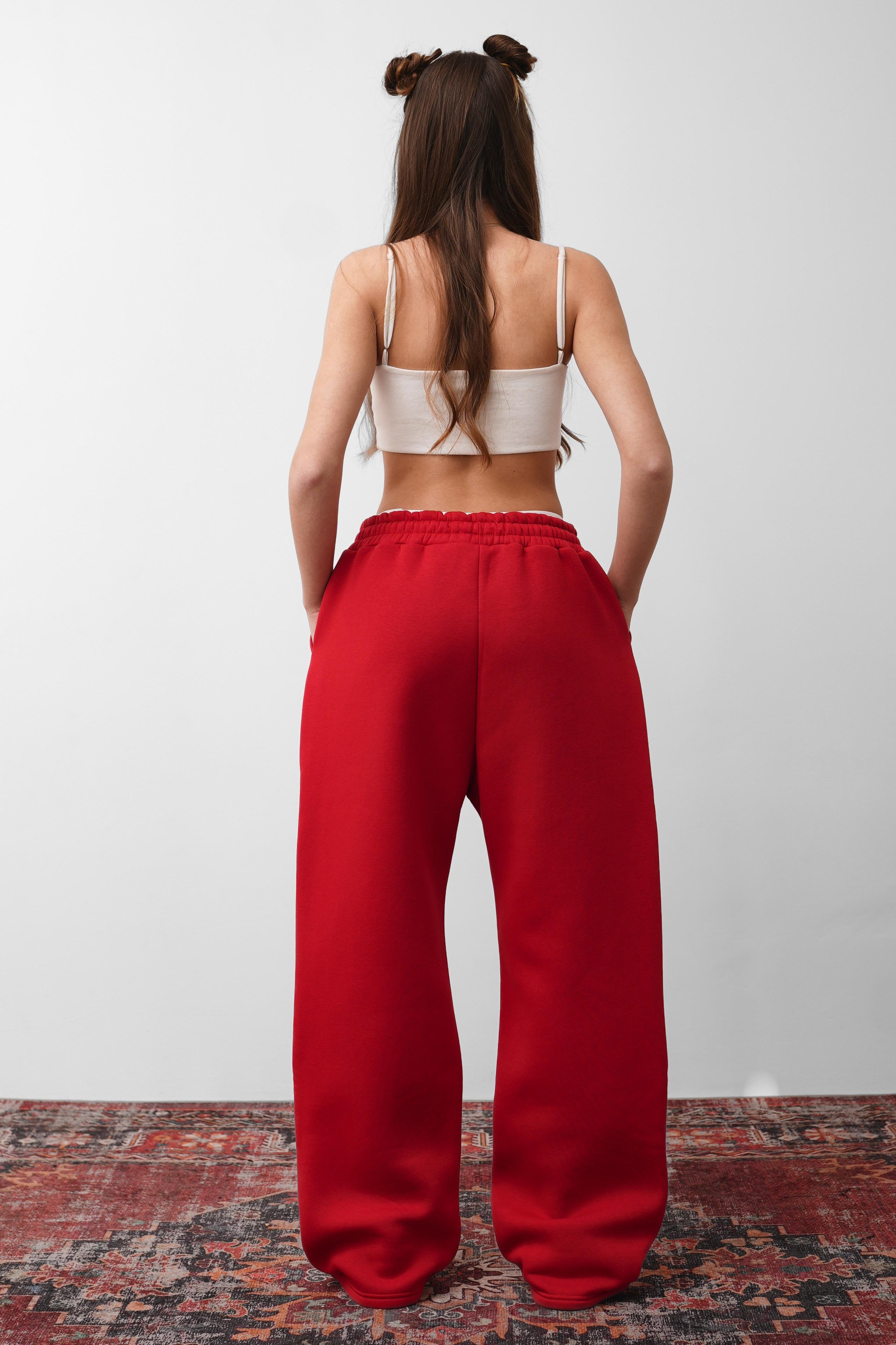 OW Oversize 3'lü Set Kırmızı Paça Lastik+Düz Paça +Zip Takım