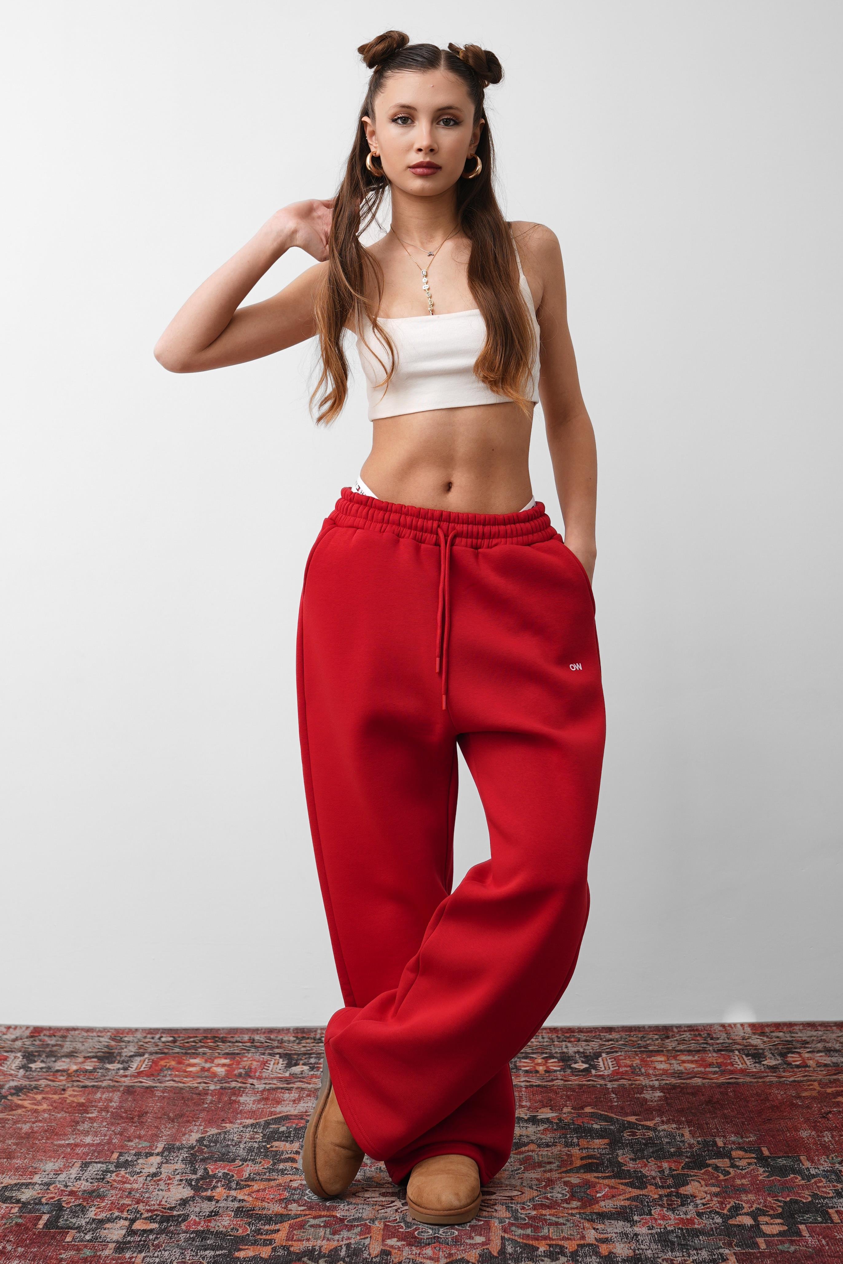 OW Oversize 3'lü Set Kırmızı Paça Lastik+Düz Paça +Zip Takım