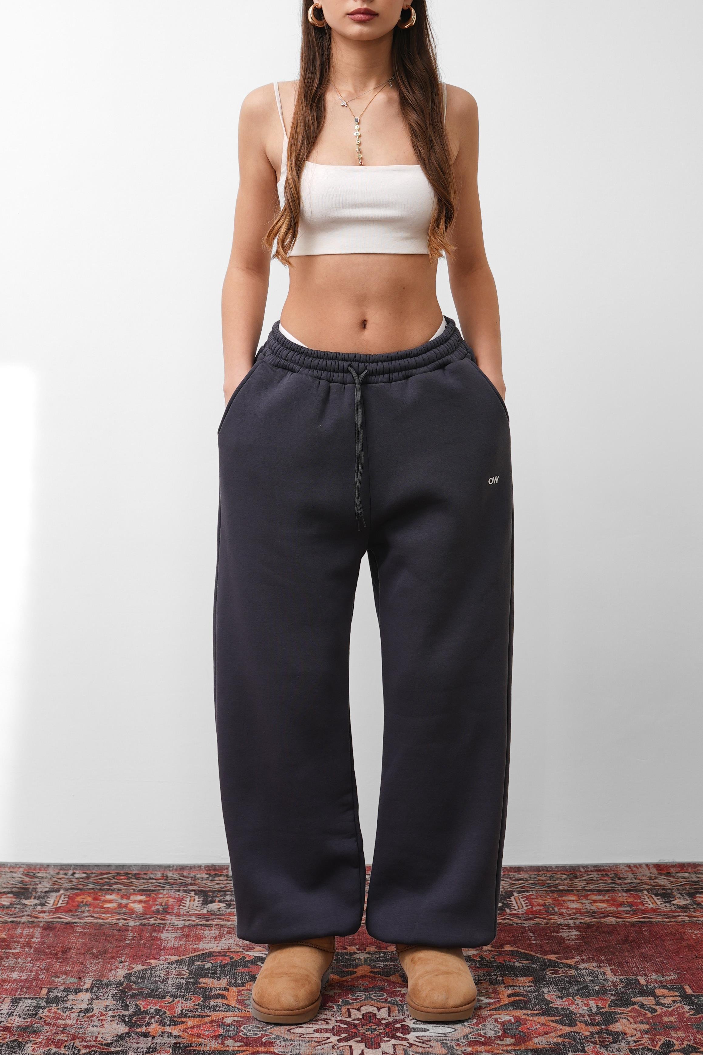 OW Oversize Antrasit Lastik Paça Tek Alt