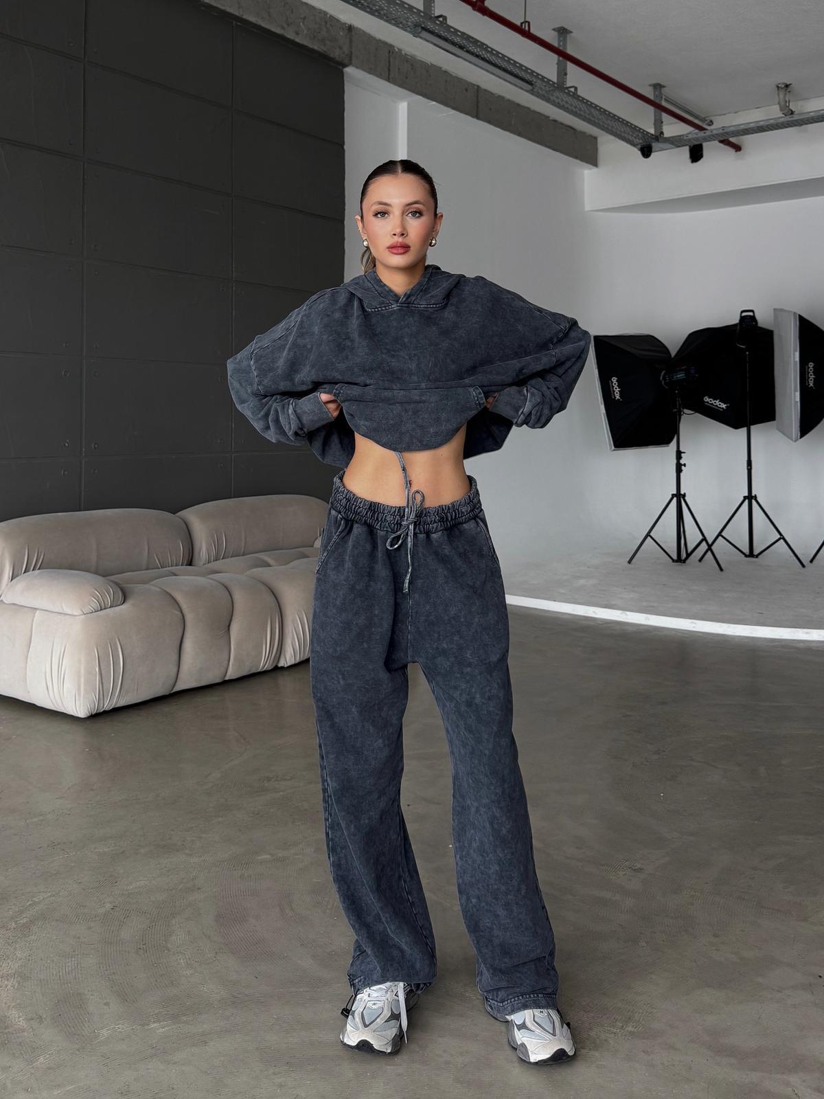 OW Paçası Ayarlanabilir Baggy Oversize Antrasit Eşofman Altı