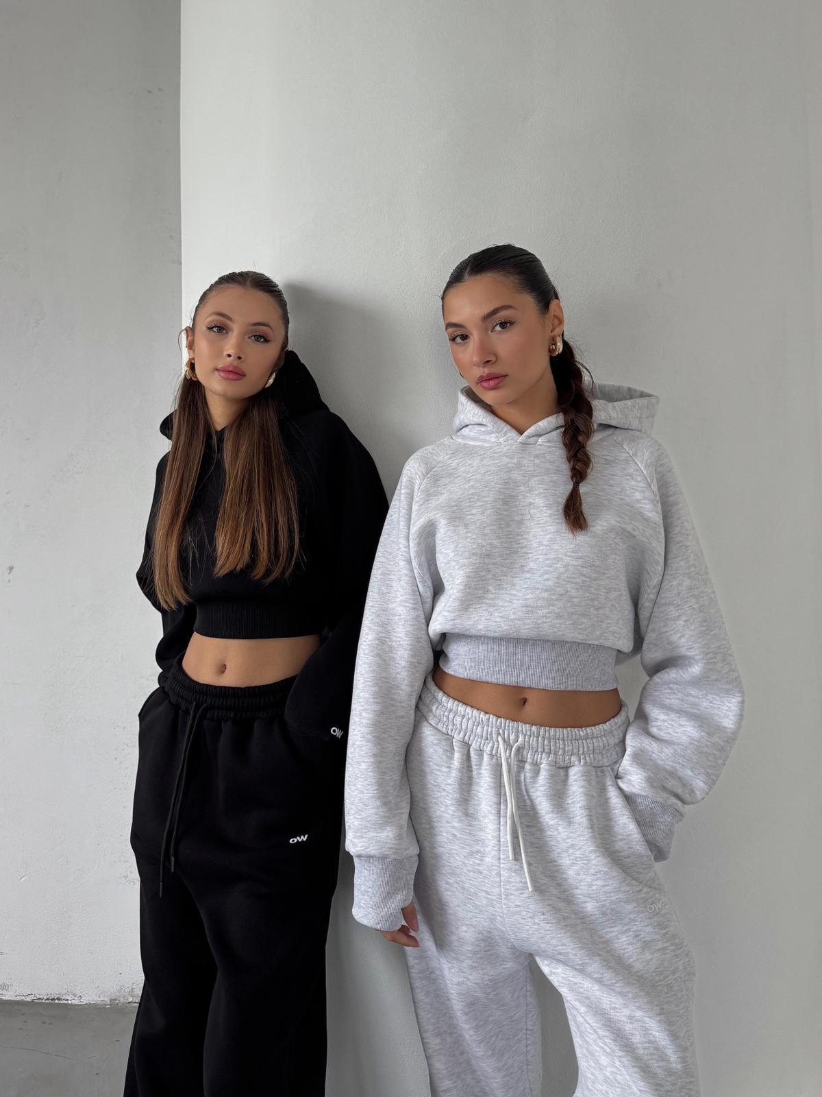 OW  Parmak Geçmeli Kapüşonlu Crop Karmelanj Sweatshirt 