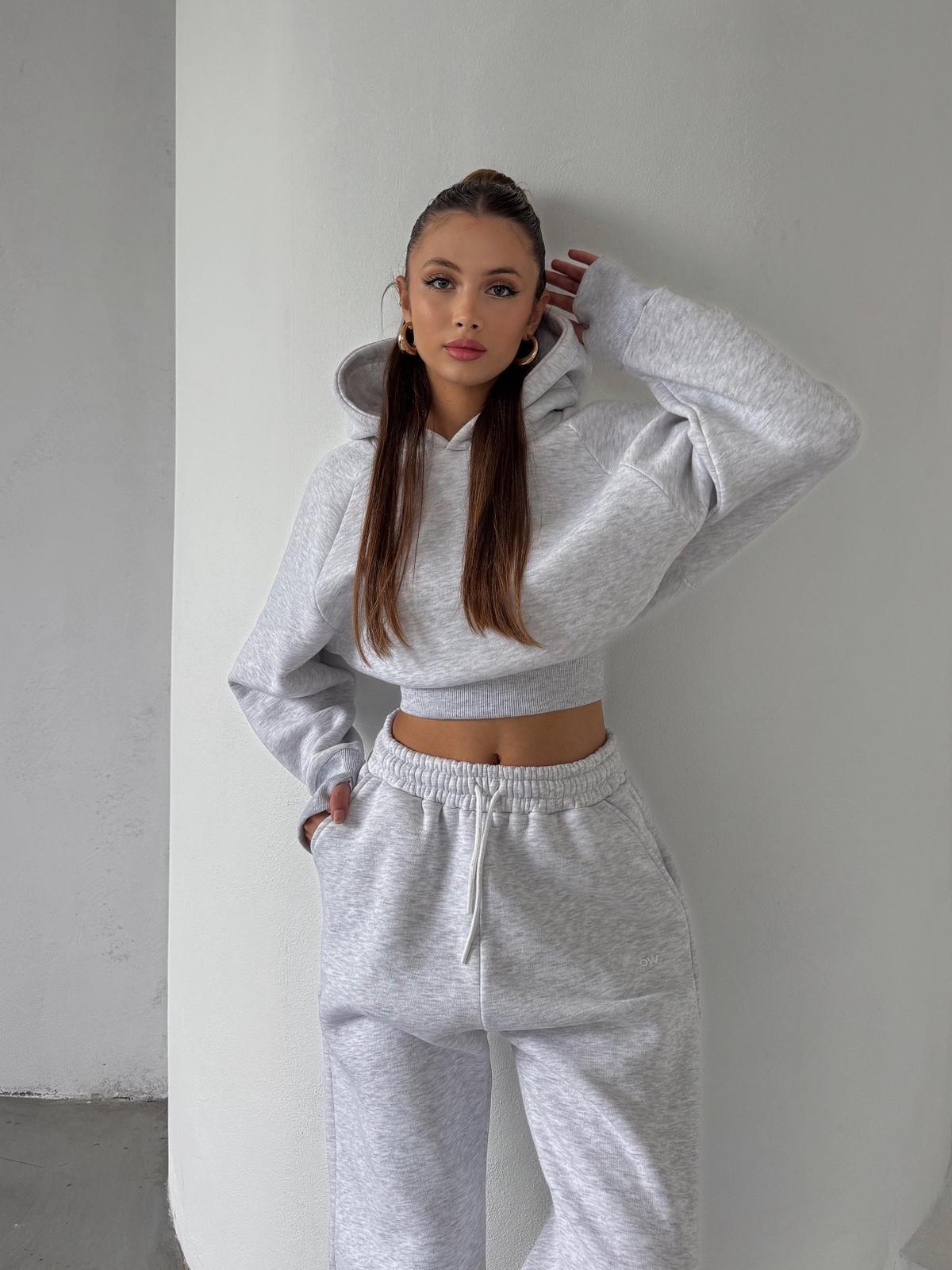 OW  Parmak Geçmeli Kapüşonlu Crop Karmelanj Sweatshirt 