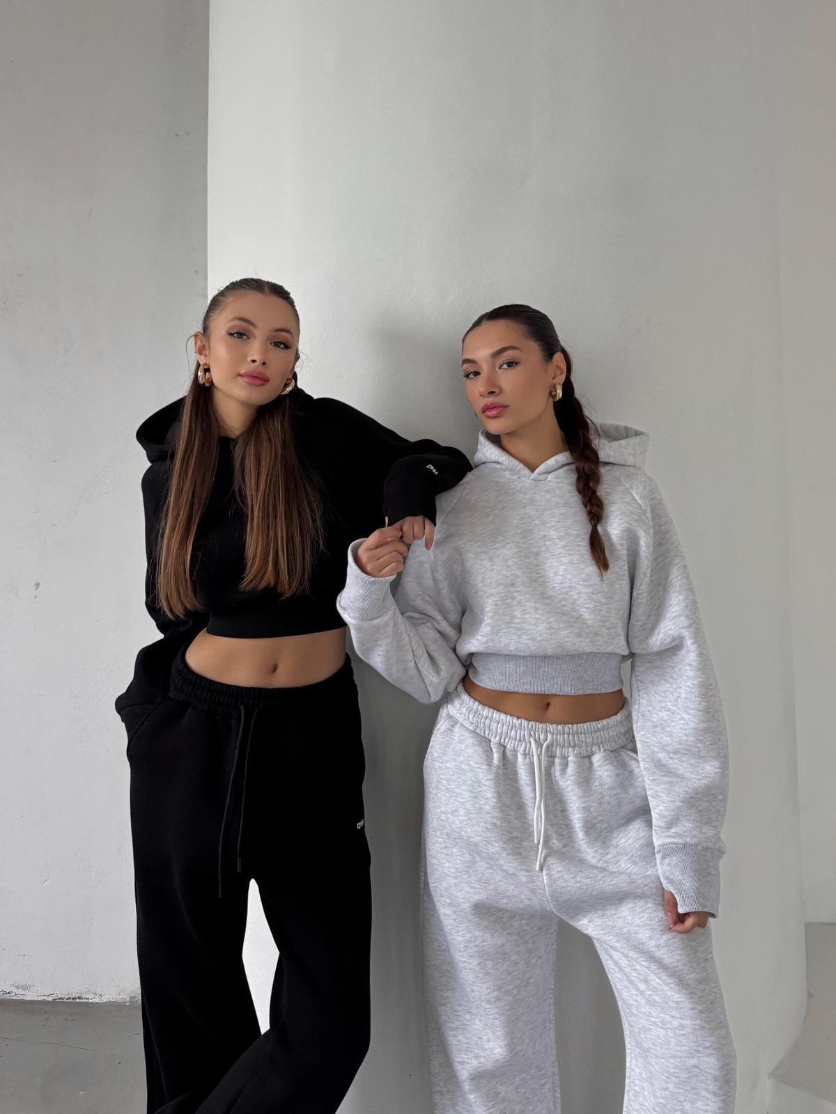 OW  Parmak Geçmeli Kapüşonlu Crop Karmelanj Sweatshirt 