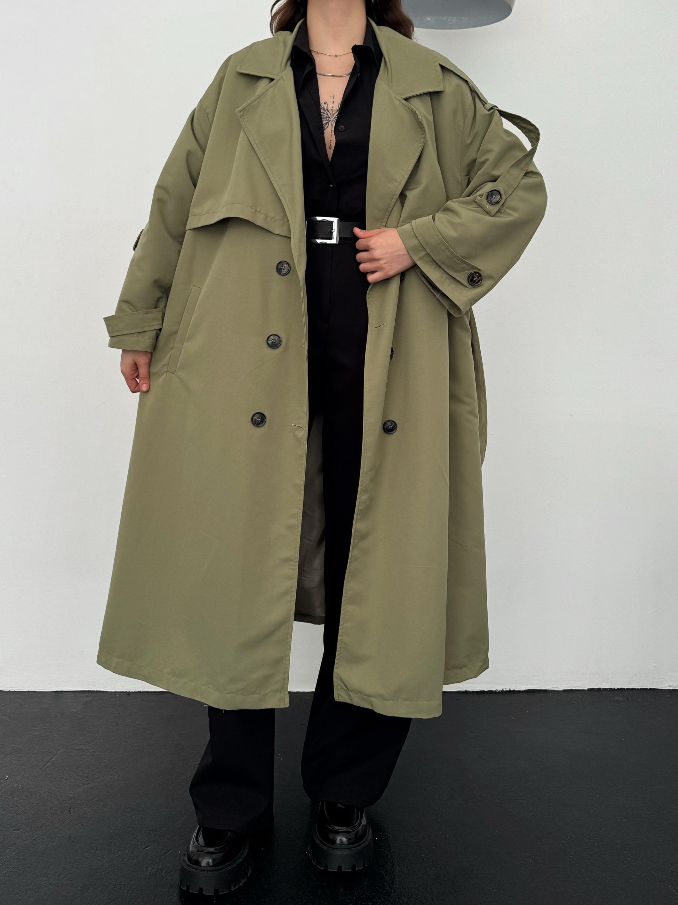 Peoria Çağla Yeşili Apoletli Oversize Trençkot