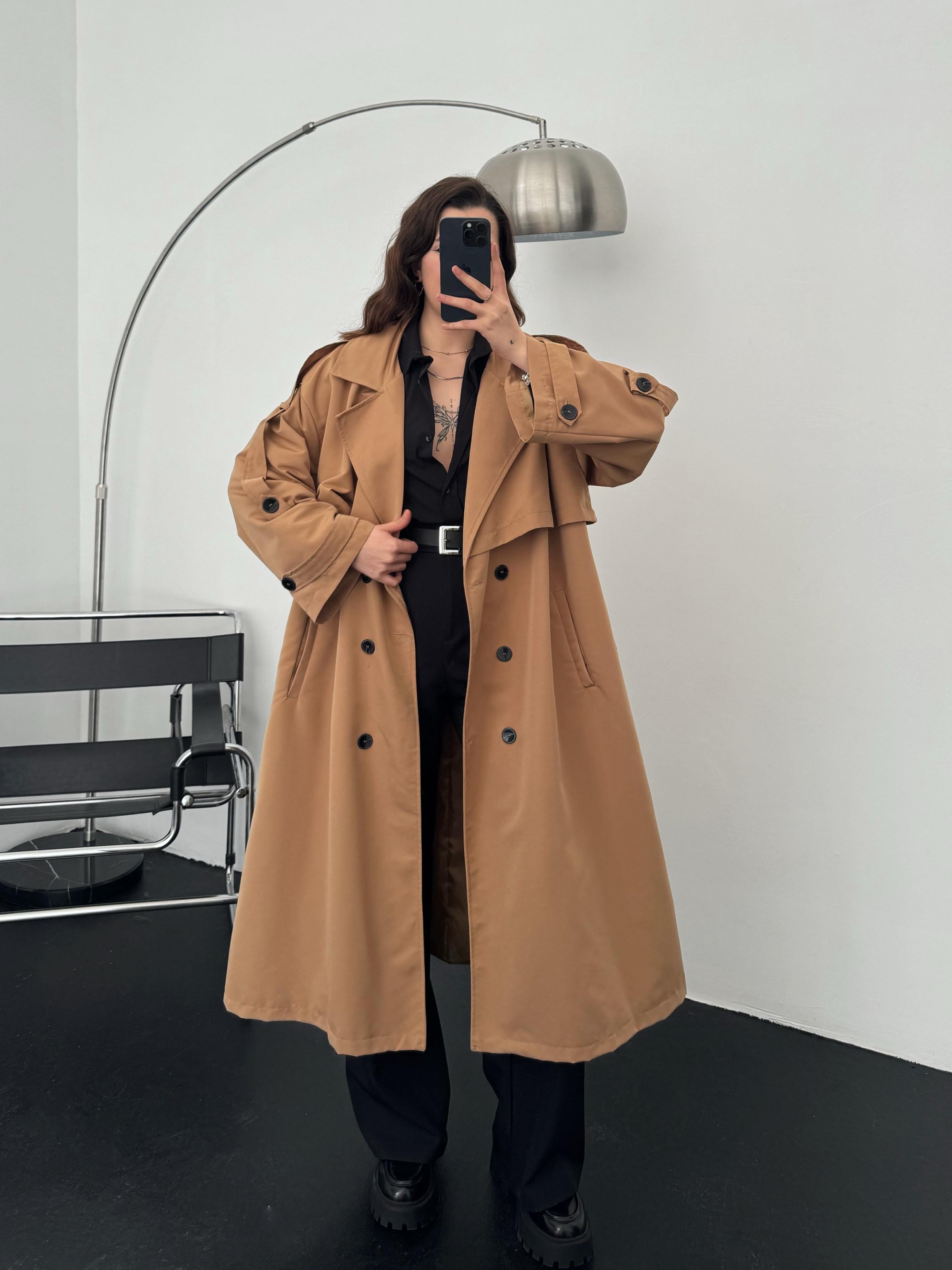 Peoria Camel Apoletli Oversize Trençkot