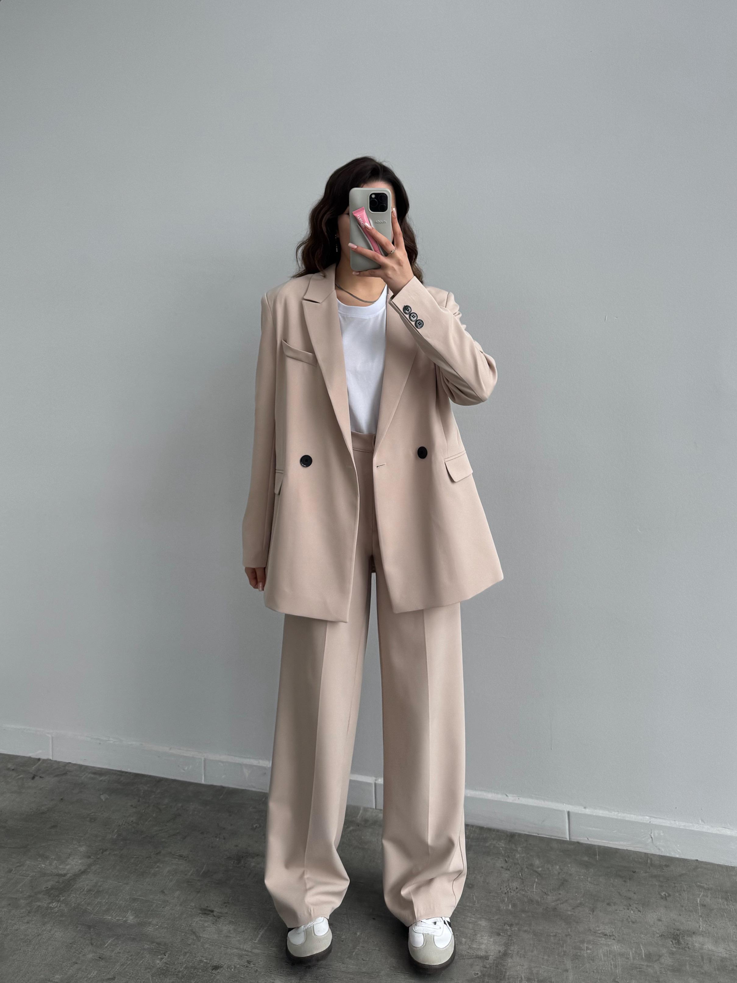 Peralt Bej Koton Kumaş Blazer Takım