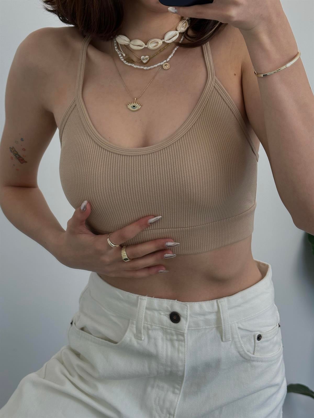 Peti Seamless Aslıkı Bej Crop Top