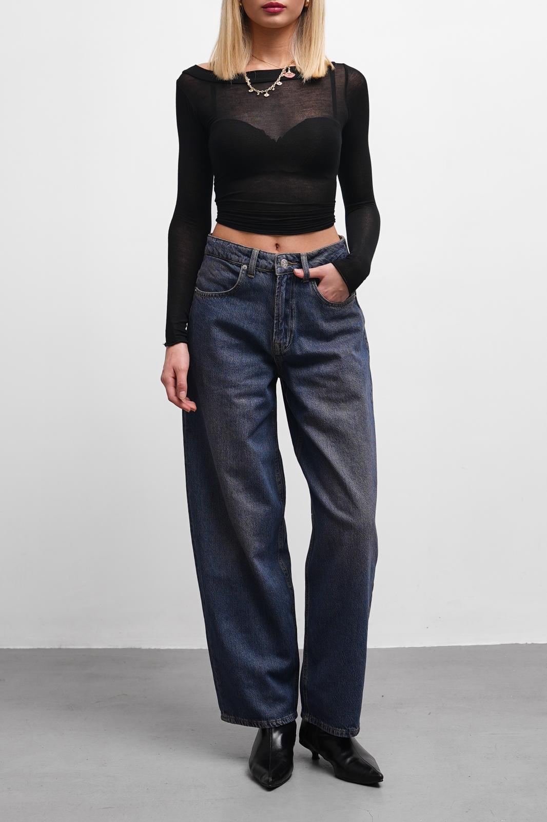 Raws Yüksek Bel Mavi Skater Jean