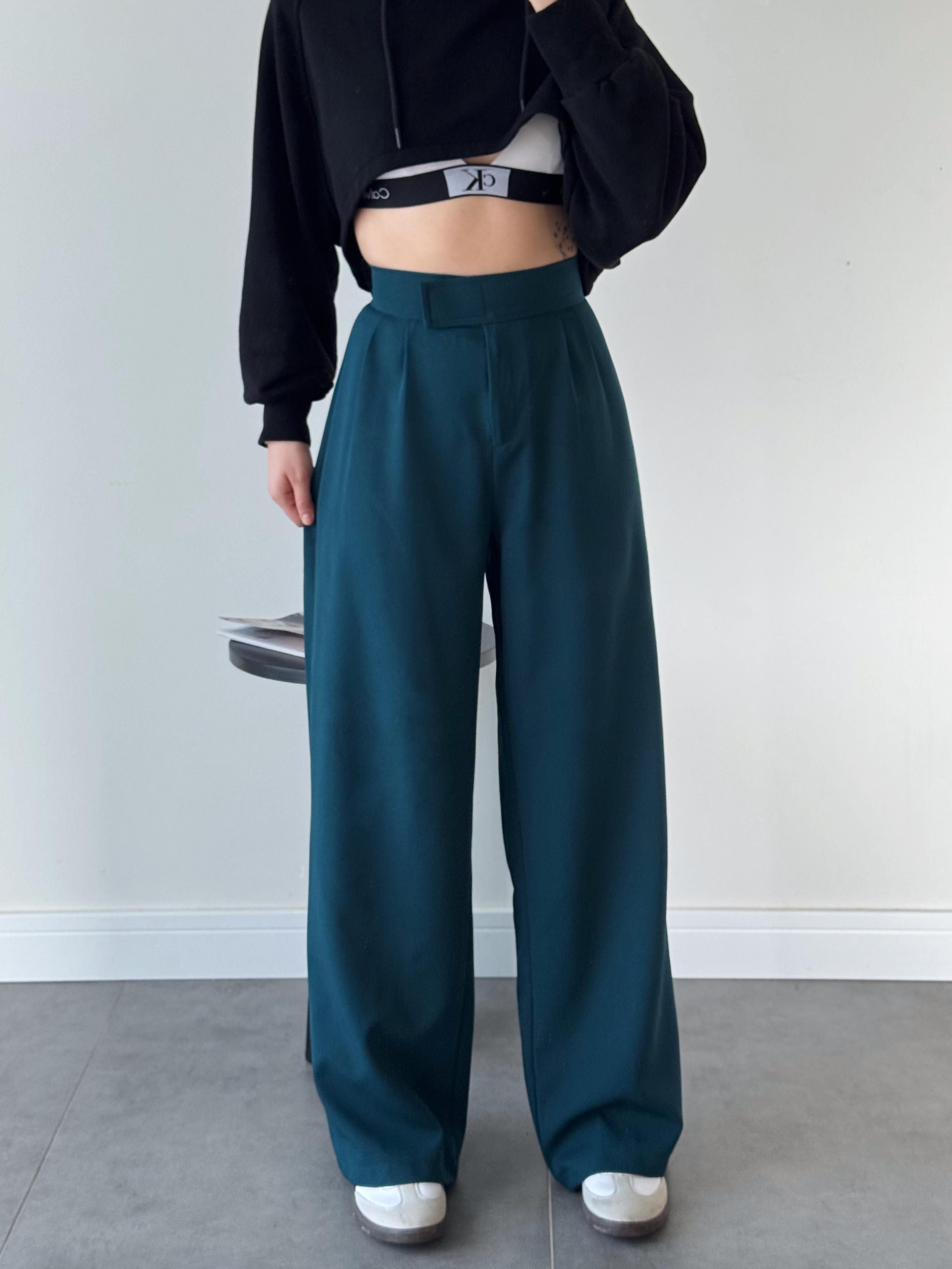 Redkit Cırt Kapamalı Petrol Palazzo Pantolon