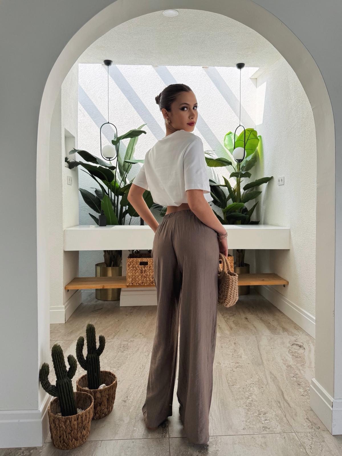 Satori Belden Bağcıklı Kahve Çilek Kumaş Pantolon 