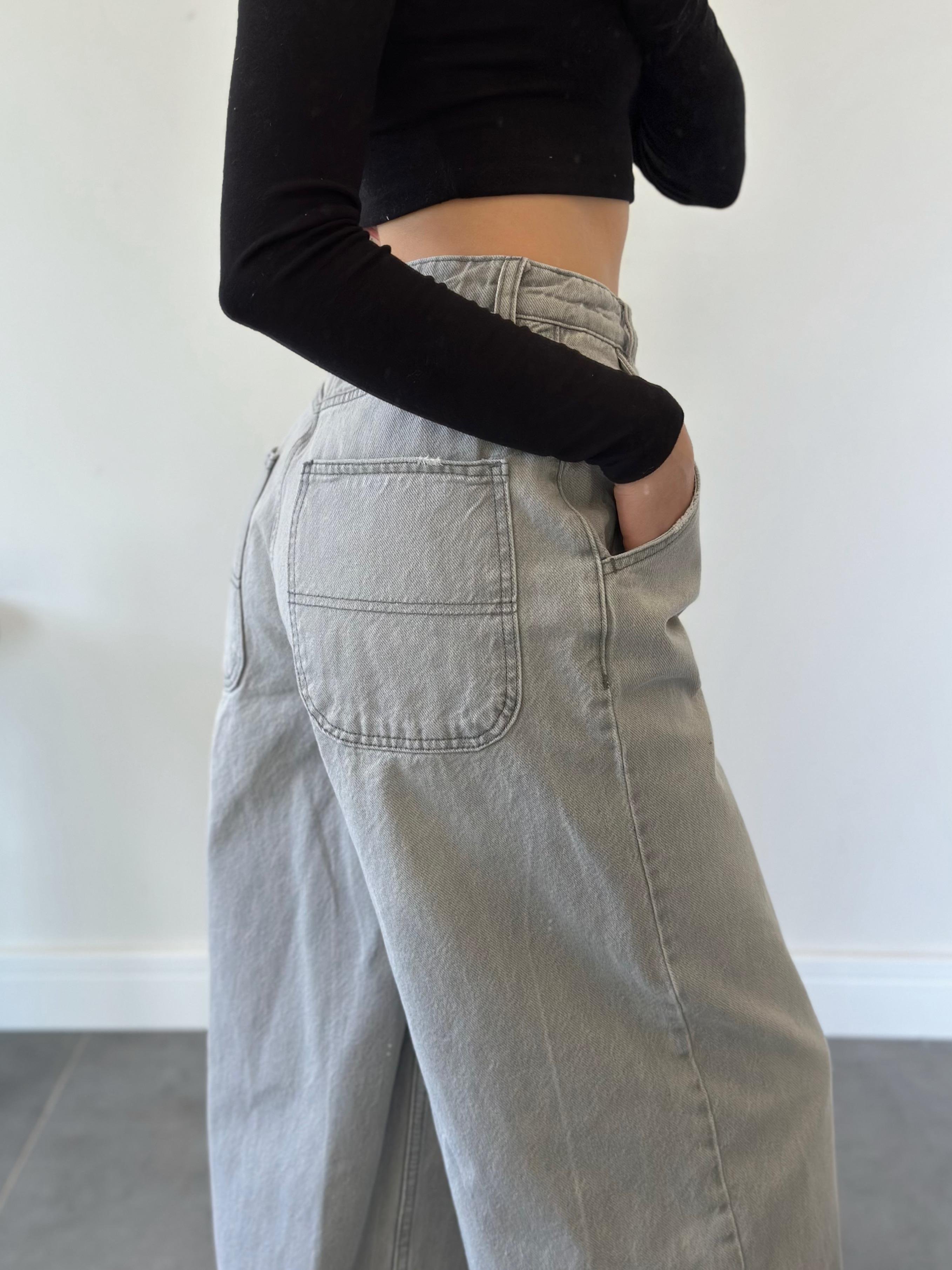 Skater Yüksek Bel Gri Jean-Four