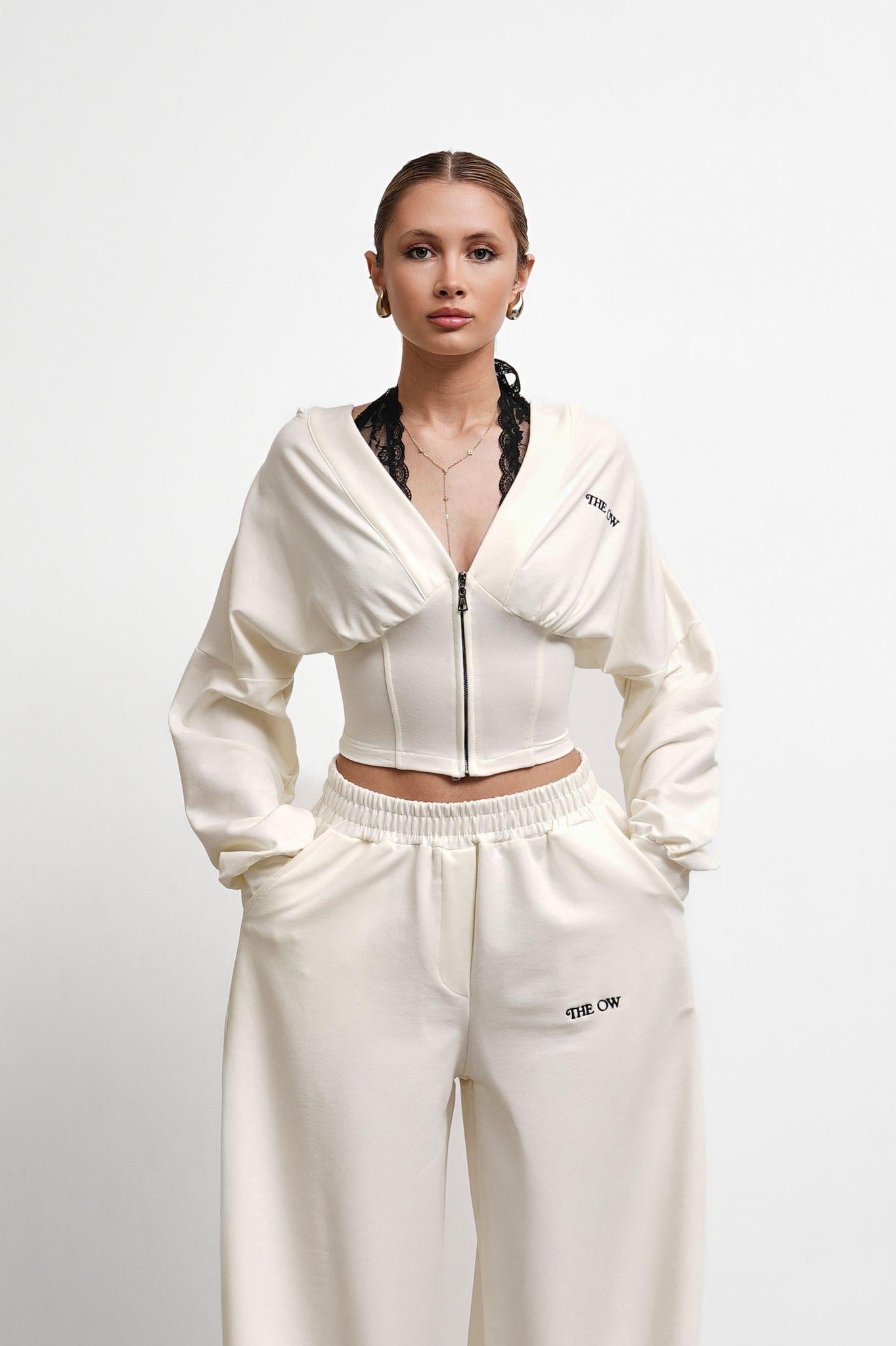 THEOW Dantel Detaylı Oversize Ekru Hırka