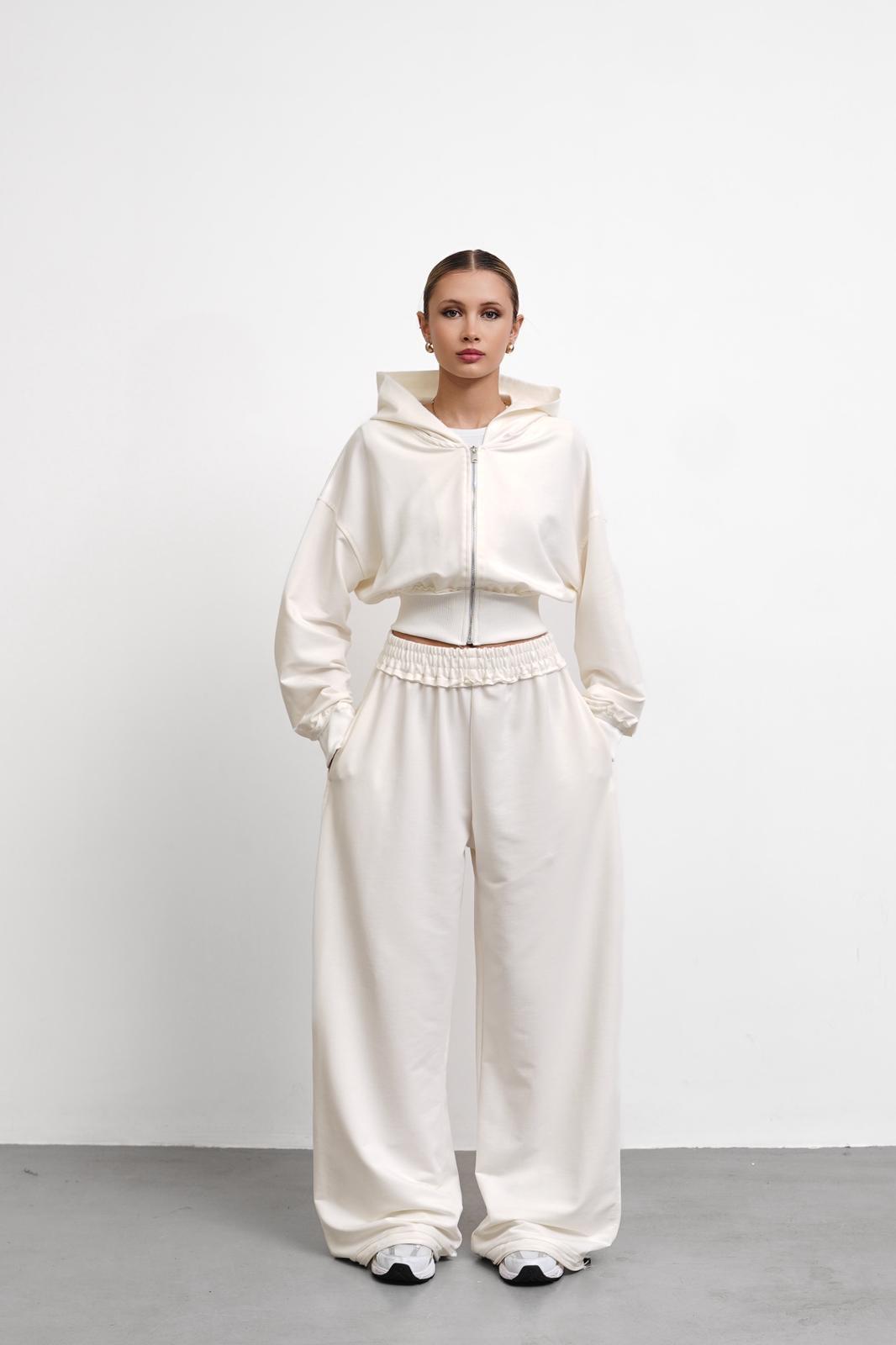 THEOW Jade Ekru Oversize Hırkalı Crop Takım