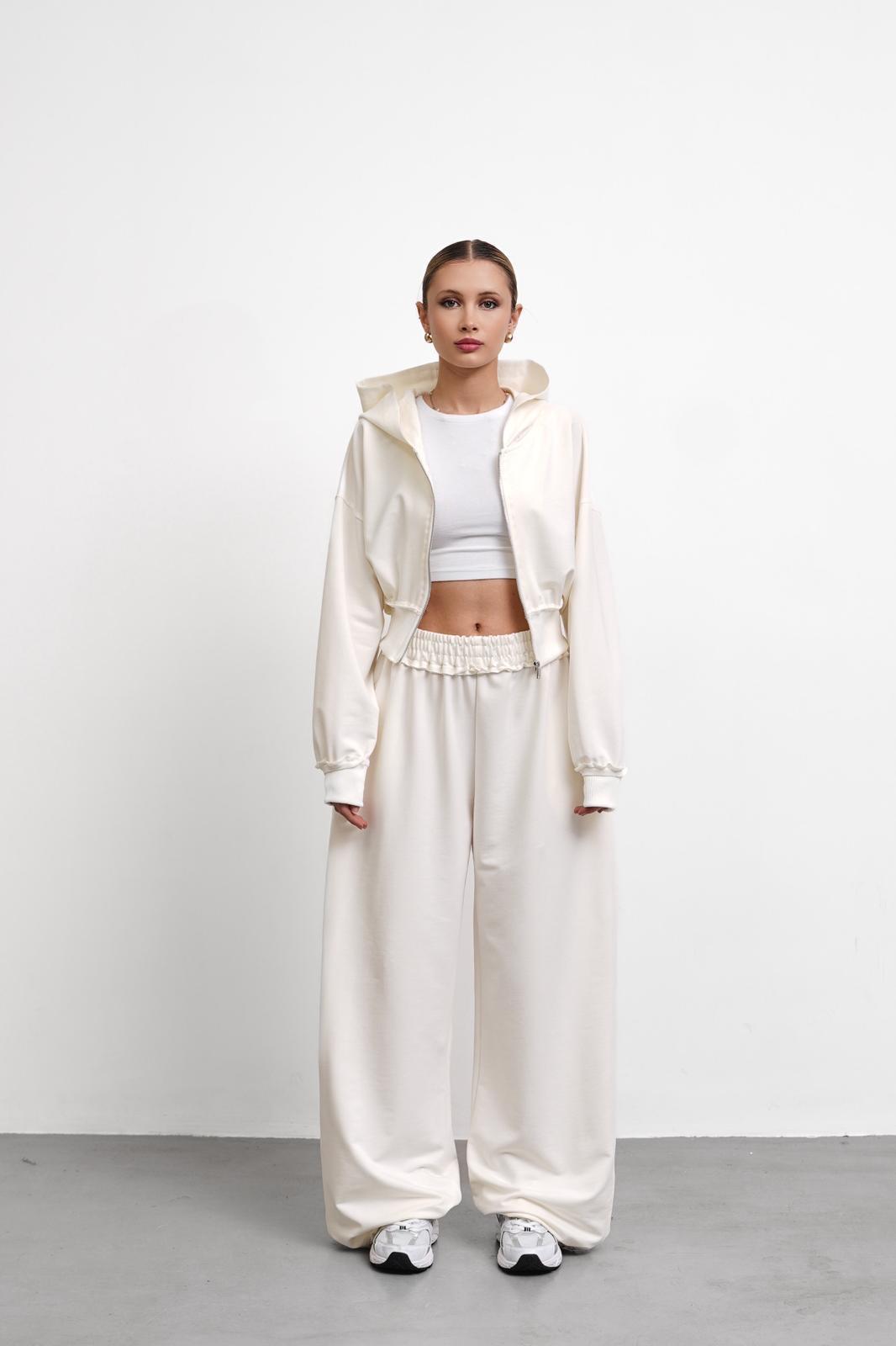 THEOW Jade Ekru Oversize Hırkalı Crop Takım
