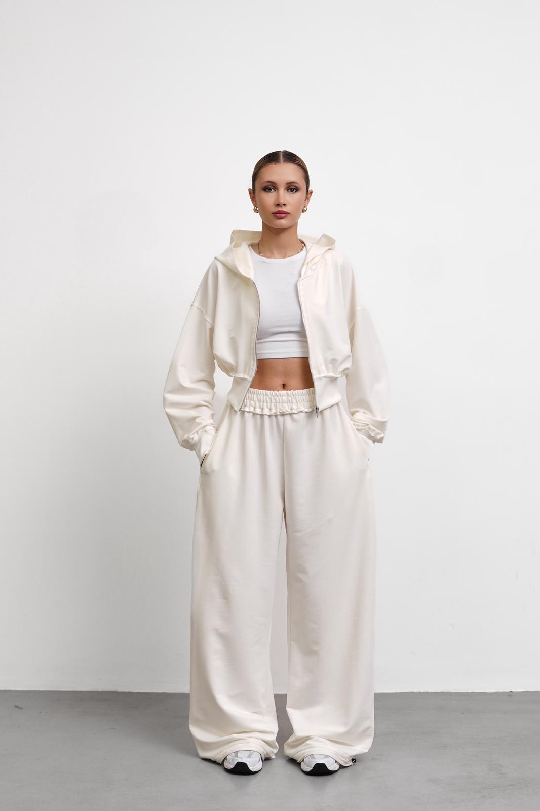 THEOW Jade Ekru Oversize Hırkalı Crop Takım
