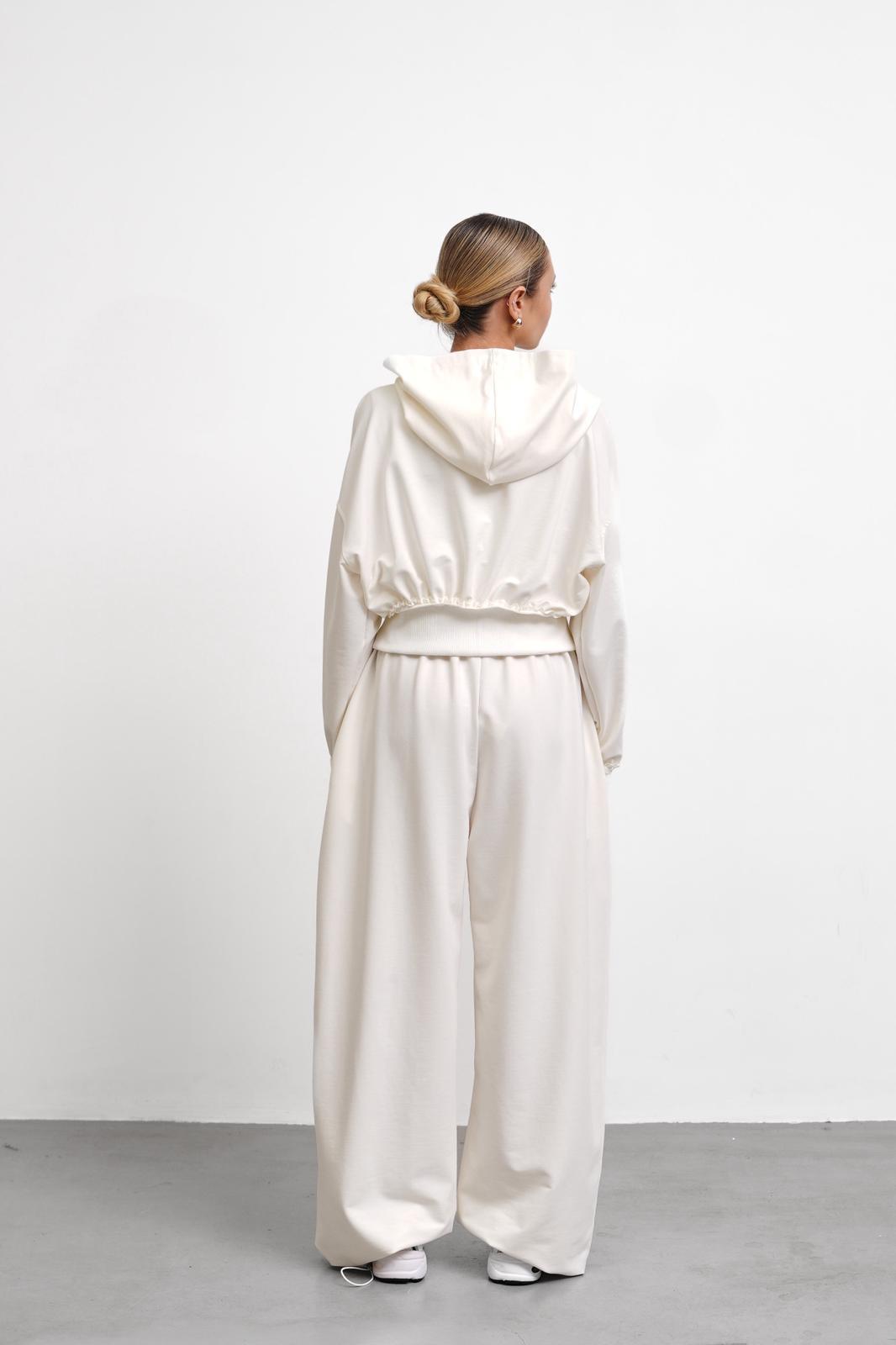 THEOW Jade Ekru Oversize Hırkalı Crop Takım