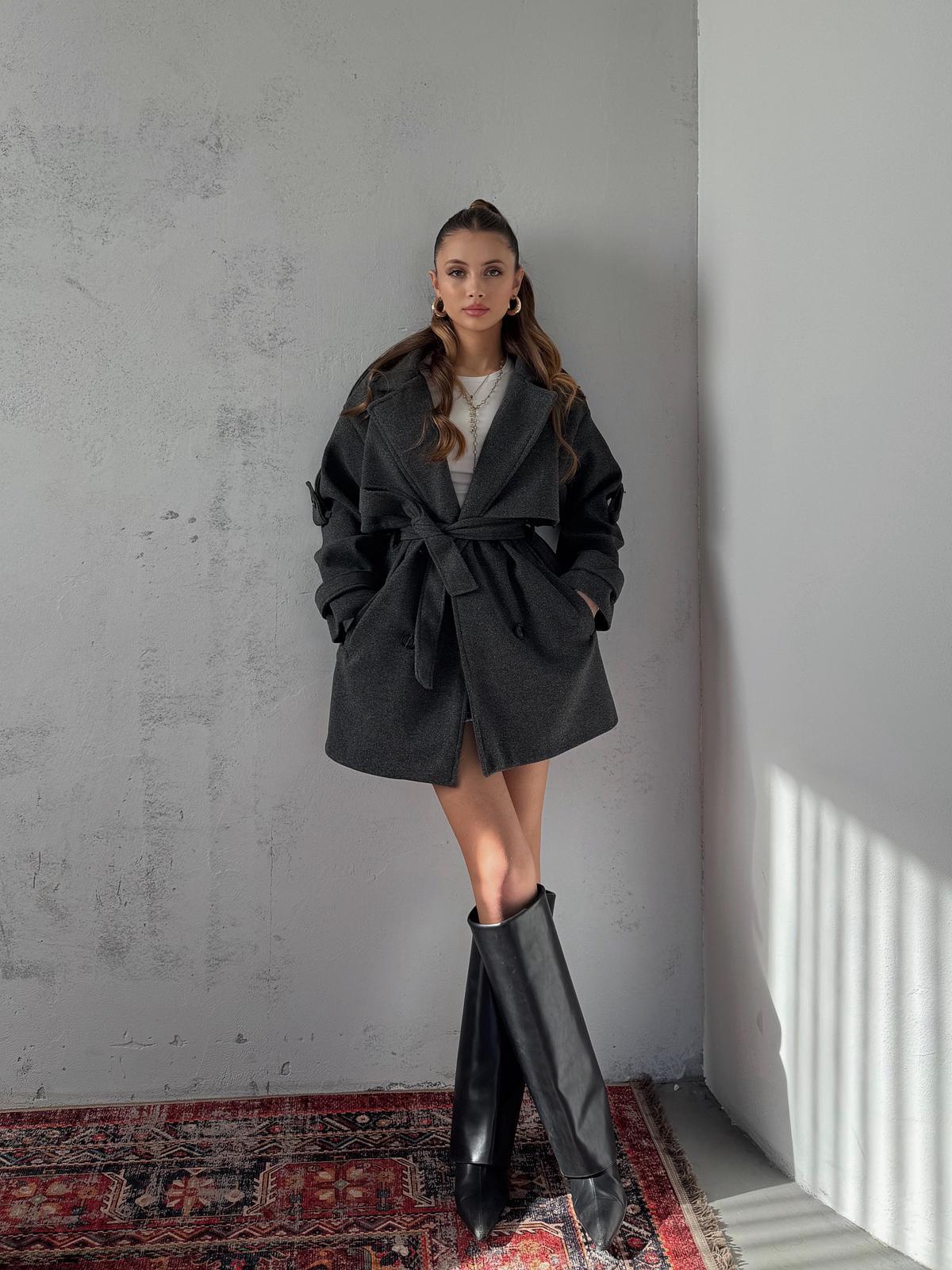Verris Antrasit Apoletli Oversize Kaşe Kısa Kaban