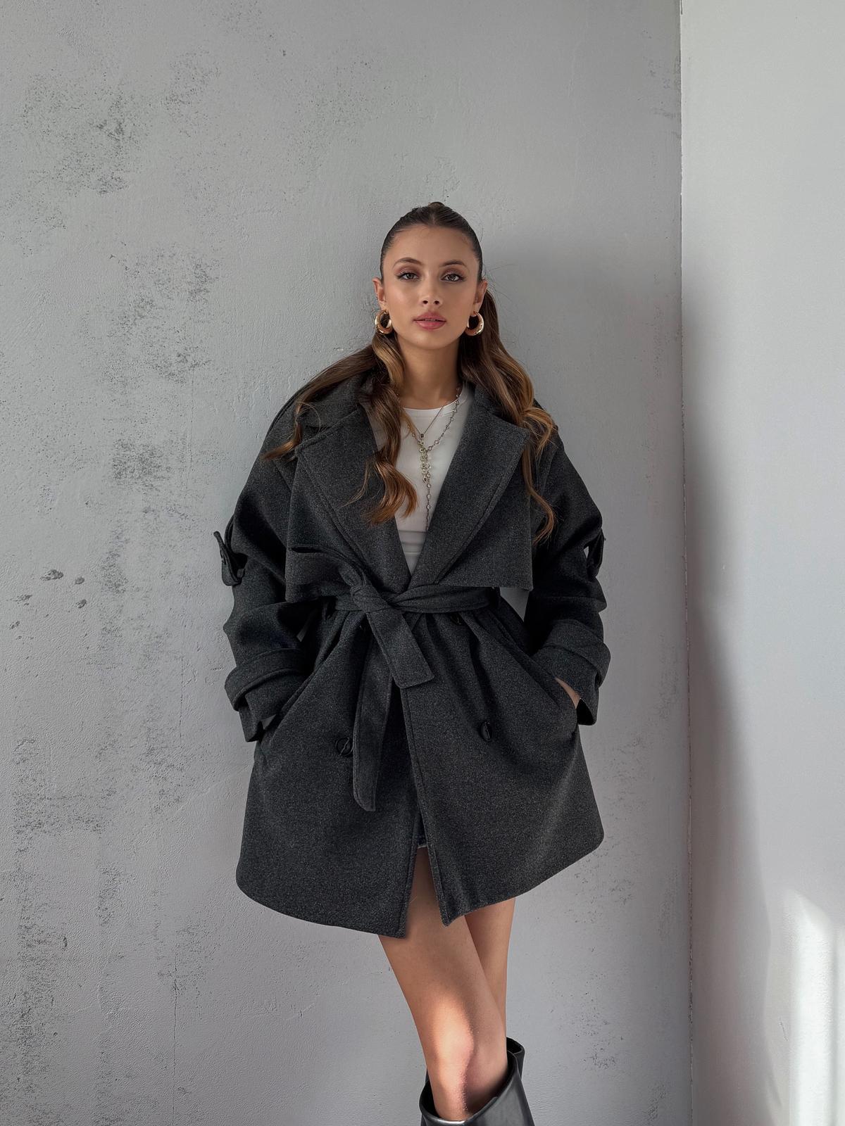 Verris Antrasit Apoletli Oversize Kaşe Kısa Kaban