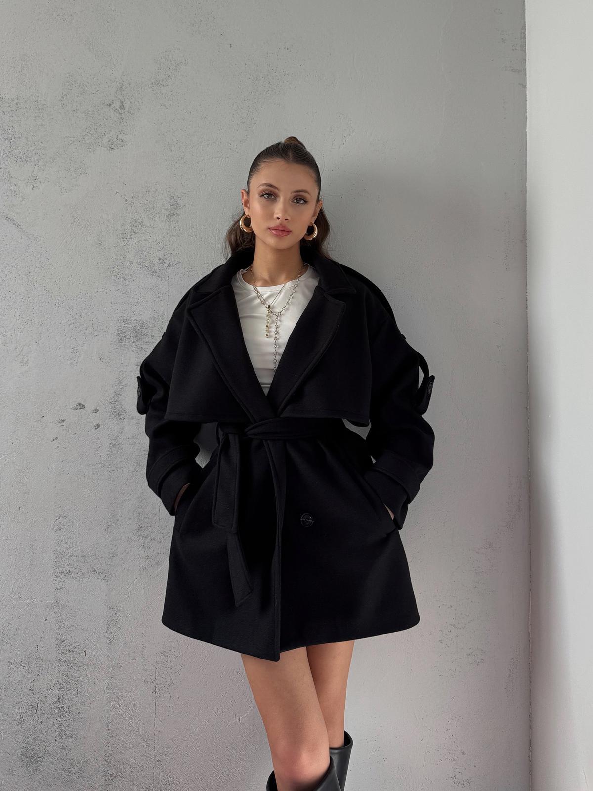 Verris Siyah Apoletli Oversize Kaşe Kısa Kaban