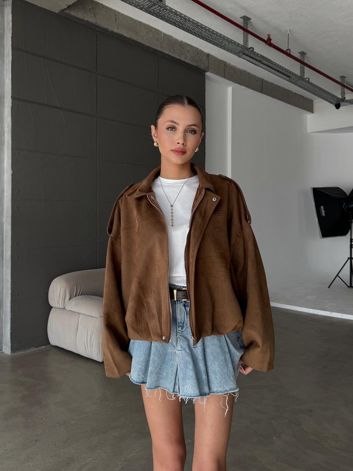Yurex Premium Süet Camel Bomber Ceket